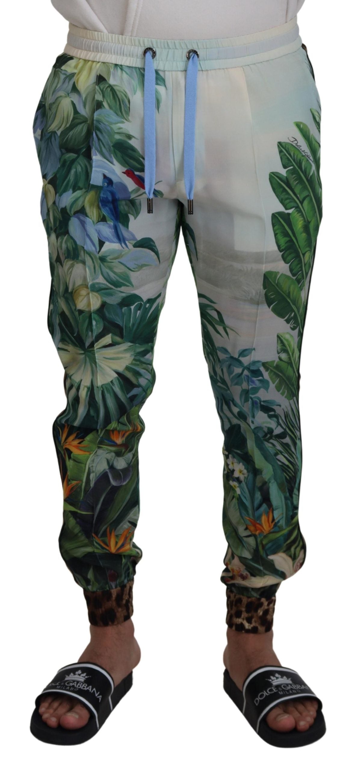 Dolce & Gabbana White Floral Printed Men Jogger Pants LUNESCAPE