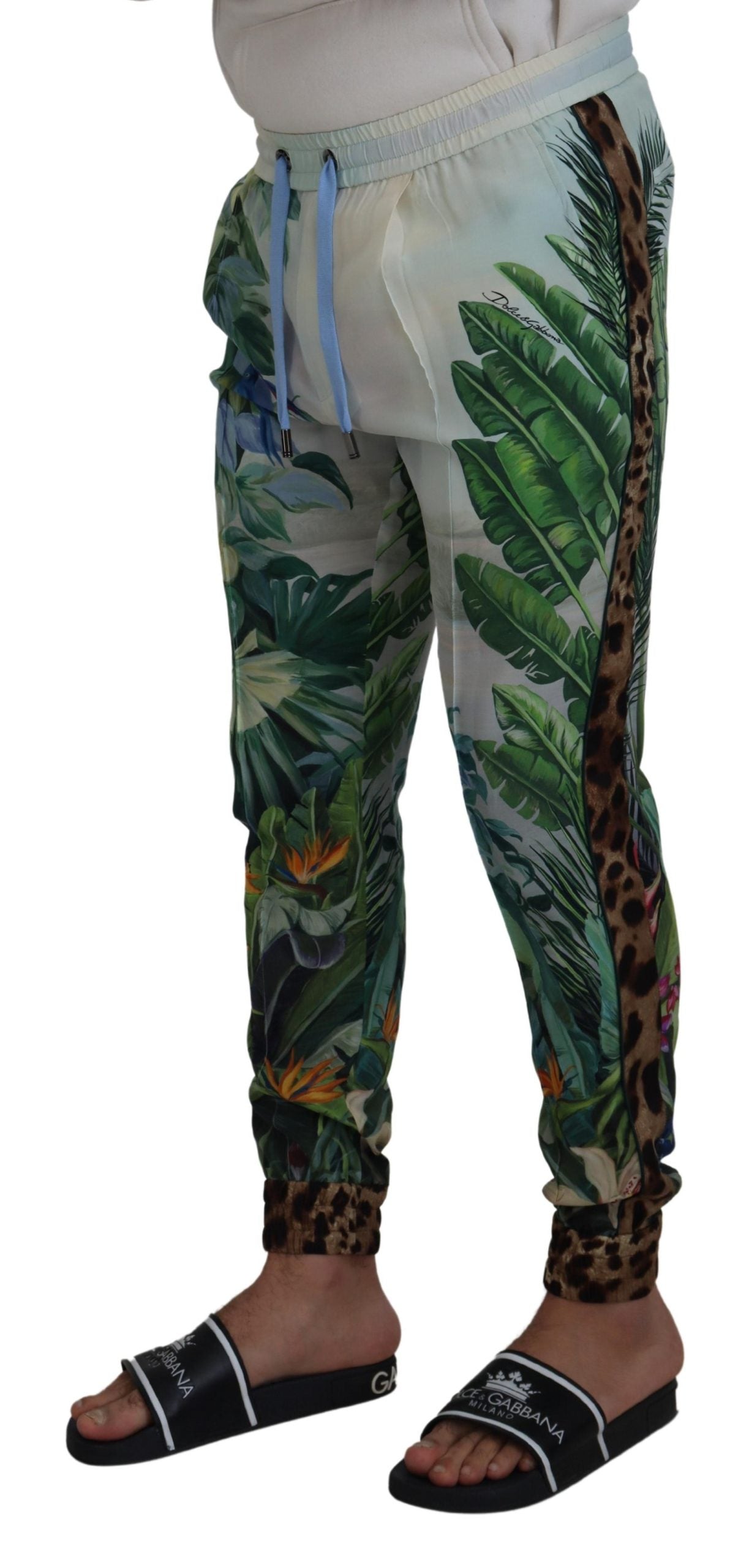 Dolce & Gabbana White Floral Printed Men Jogger Pants LUNESCAPE