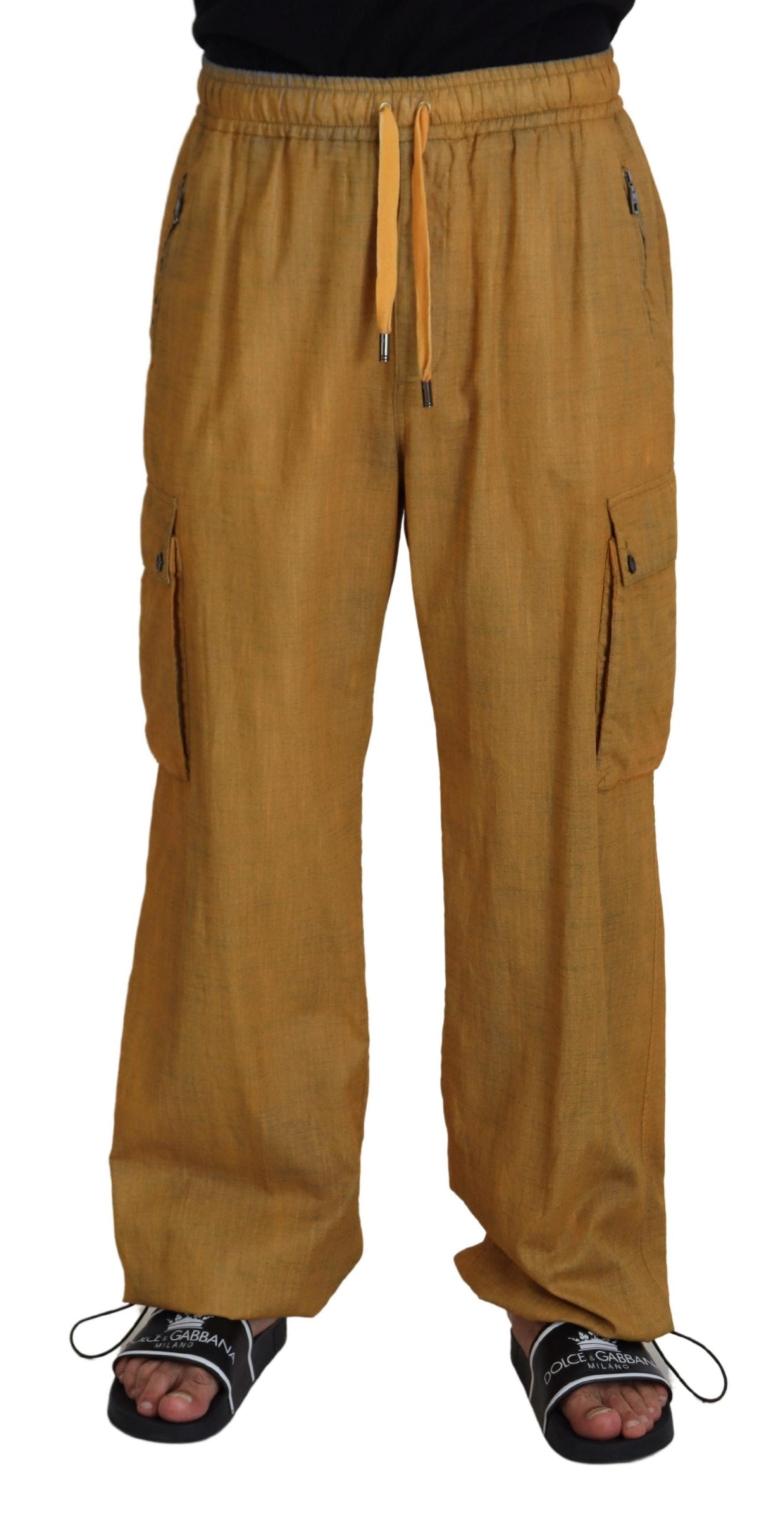 Dolce & Gabbana Brown Linen Drawstring Cargo Pants LUNESCAPE