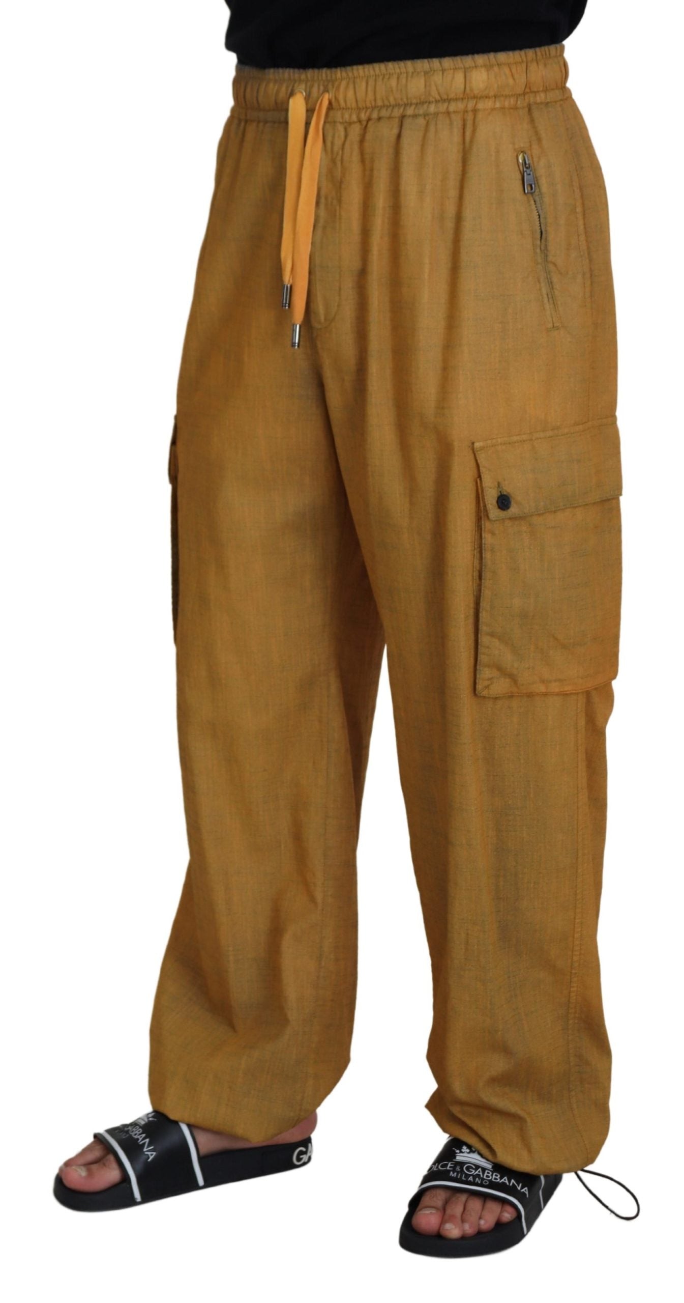 Dolce & Gabbana Brown Linen Drawstring Cargo Pants LUNESCAPE