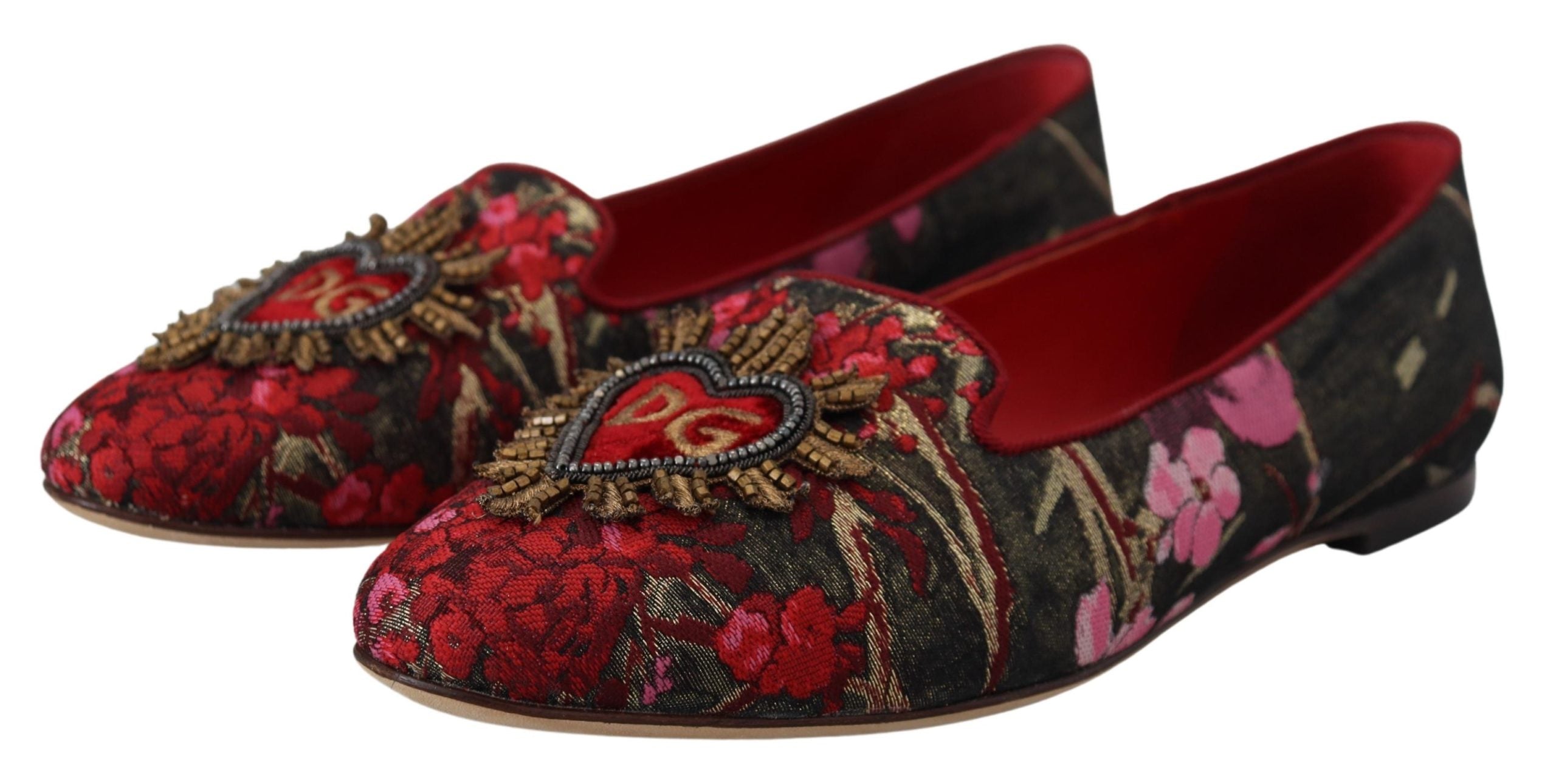 Dolce & Gabbana Multicolor Jacquard Sacred Heart Patch Slip On Shoes LUNESCAPE