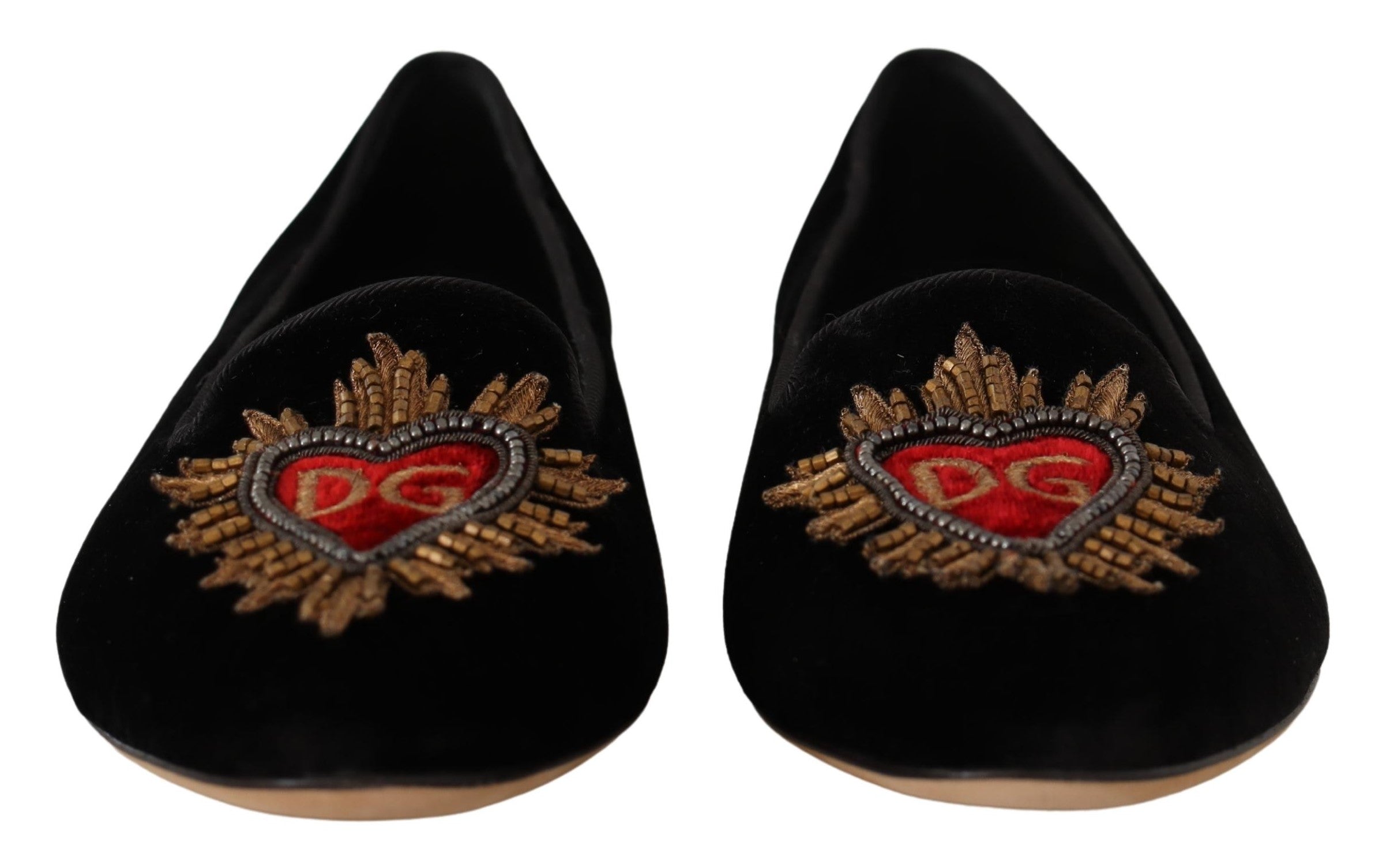 Dolce & Gabbana Black DG Sacred Heart Patch Slip On Flat Shoes LUNESCAPE