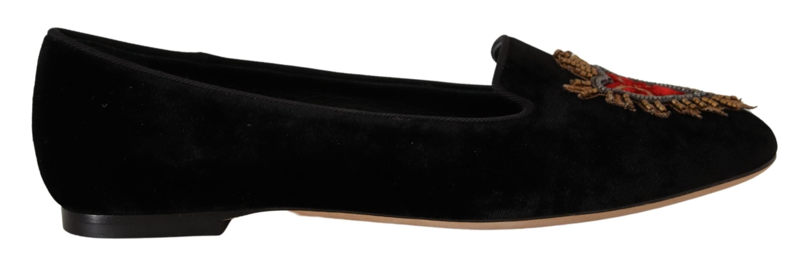 Dolce & Gabbana Black DG Sacred Heart Patch Slip On Flat Shoes LUNESCAPE