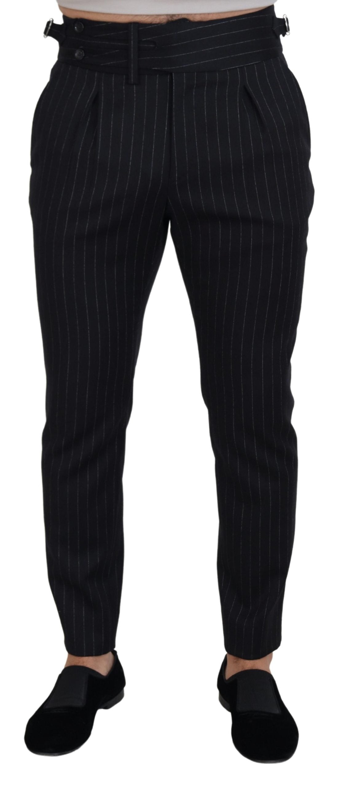 Dolce & Gabbana Elegant Black Striped Wool Blend Trousers LUNESCAPE