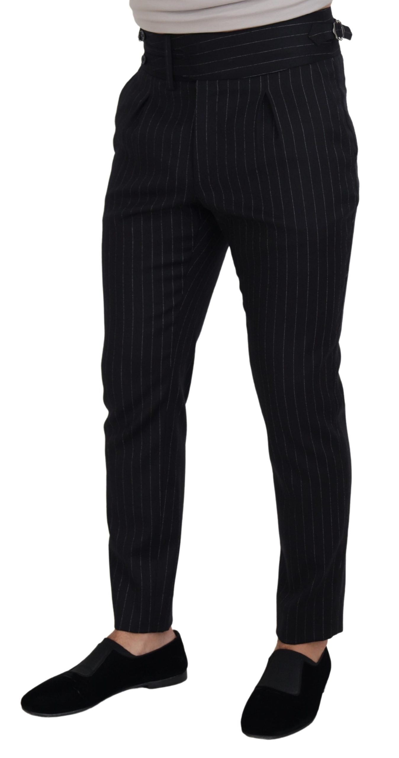 Dolce & Gabbana Elegant Black Striped Wool Blend Trousers LUNESCAPE