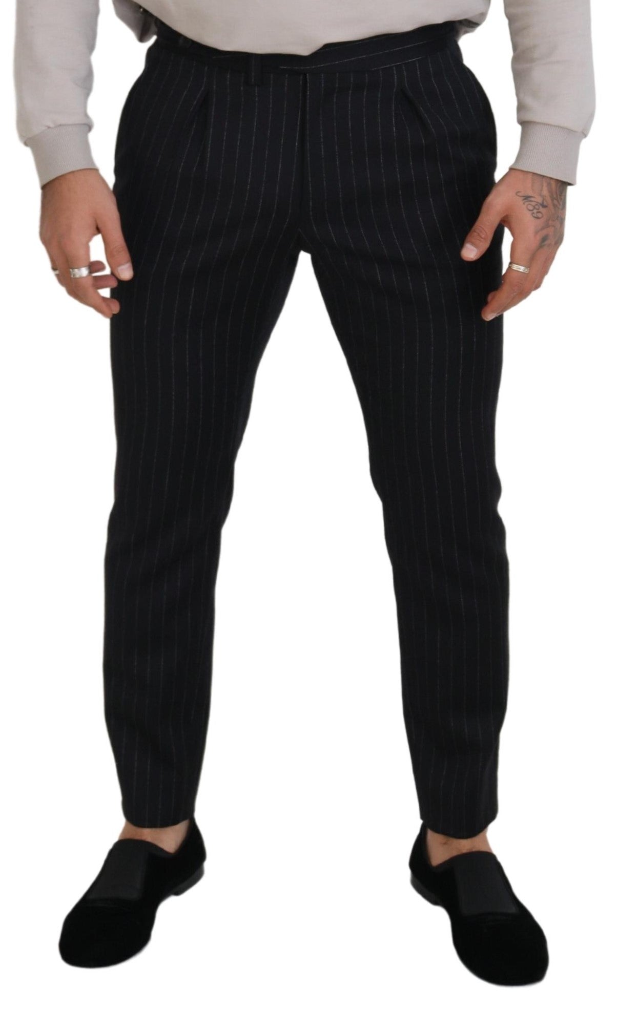 Dolce & Gabbana Elegant Black Striped Wool Blend Trousers LUNESCAPE