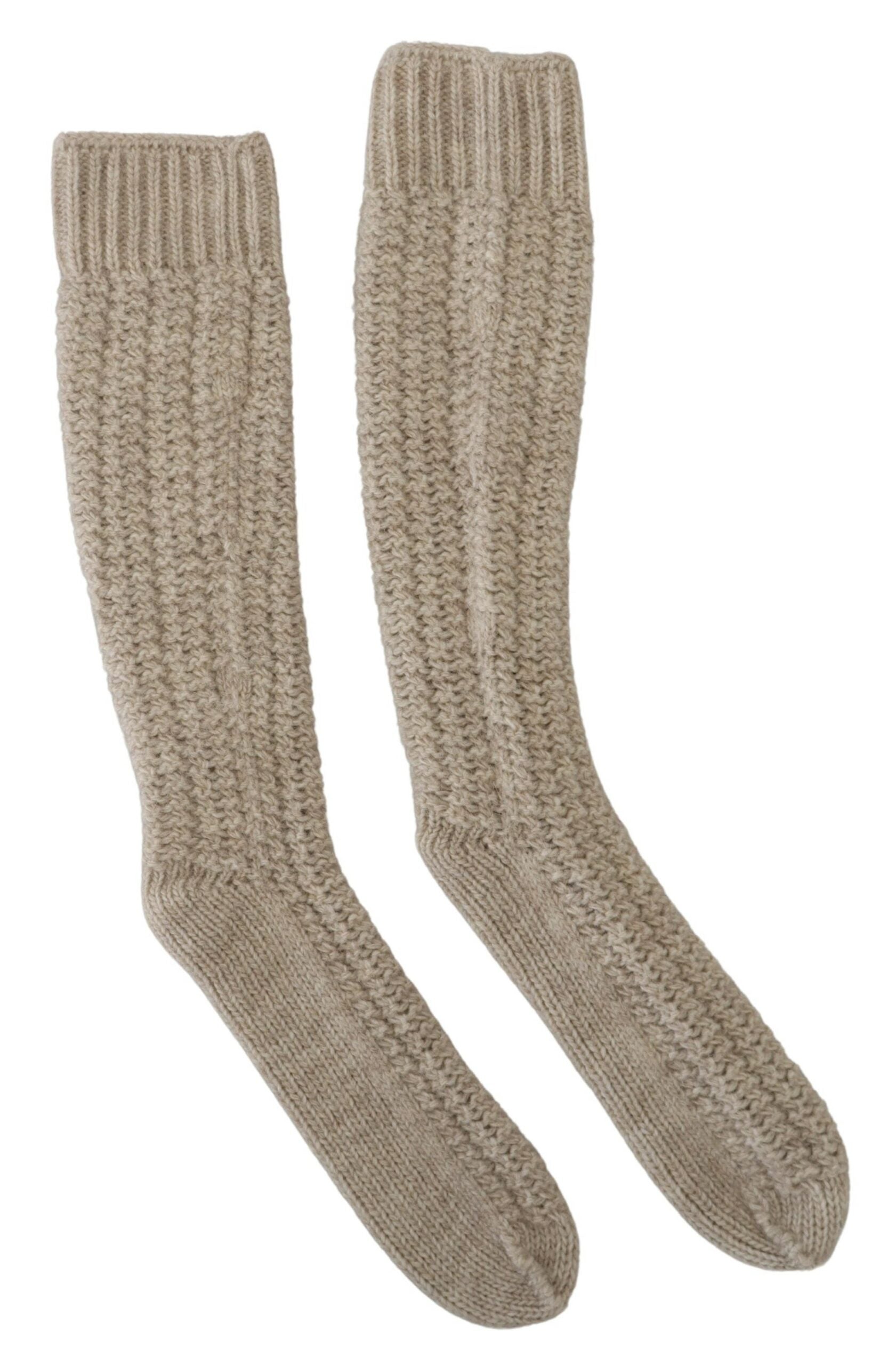 Dolce & Gabbana Beige Wool Knit Calf Long Women Socks LUNESCAPE