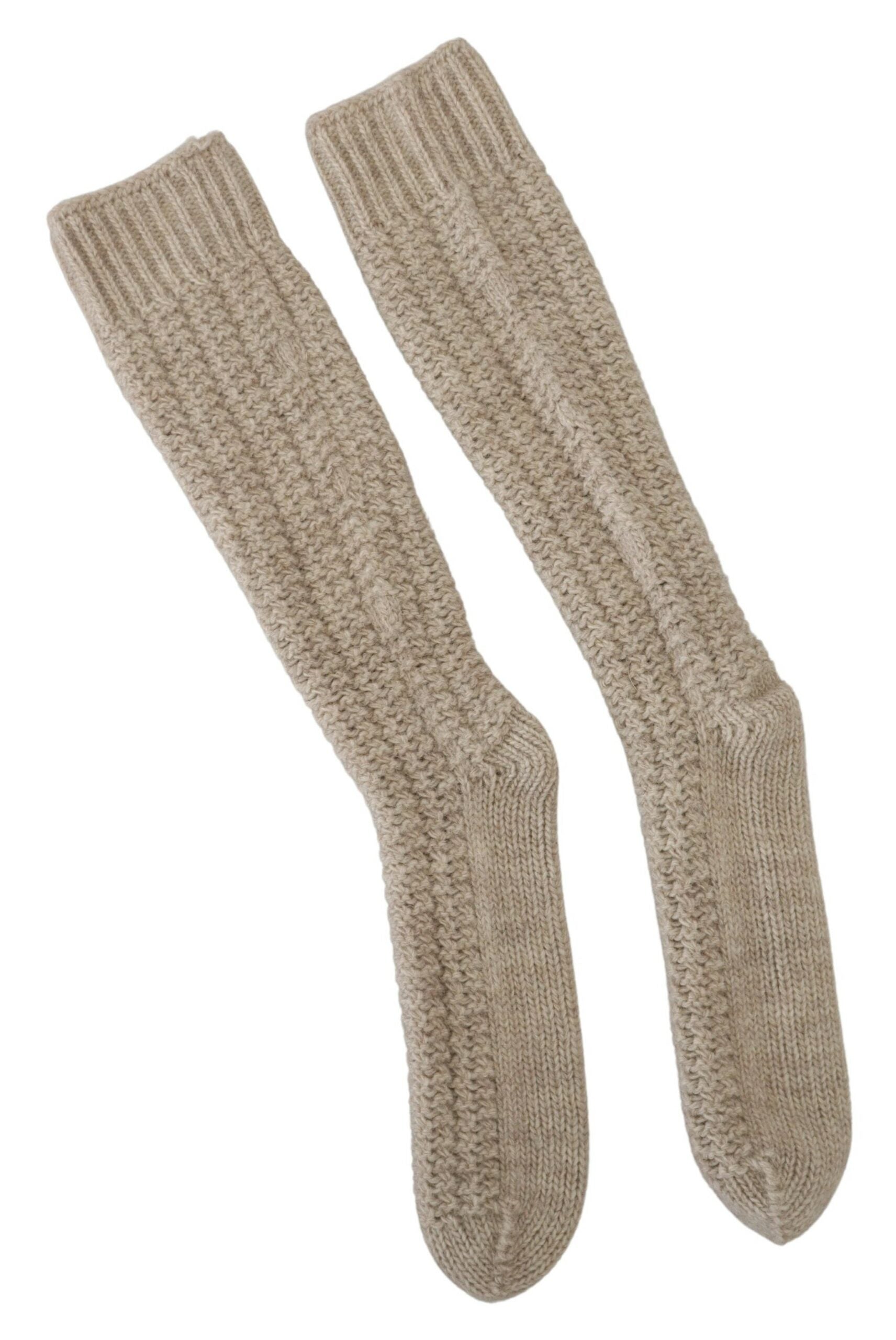 Dolce & Gabbana Beige Wool Knit Calf Long Women Socks LUNESCAPE