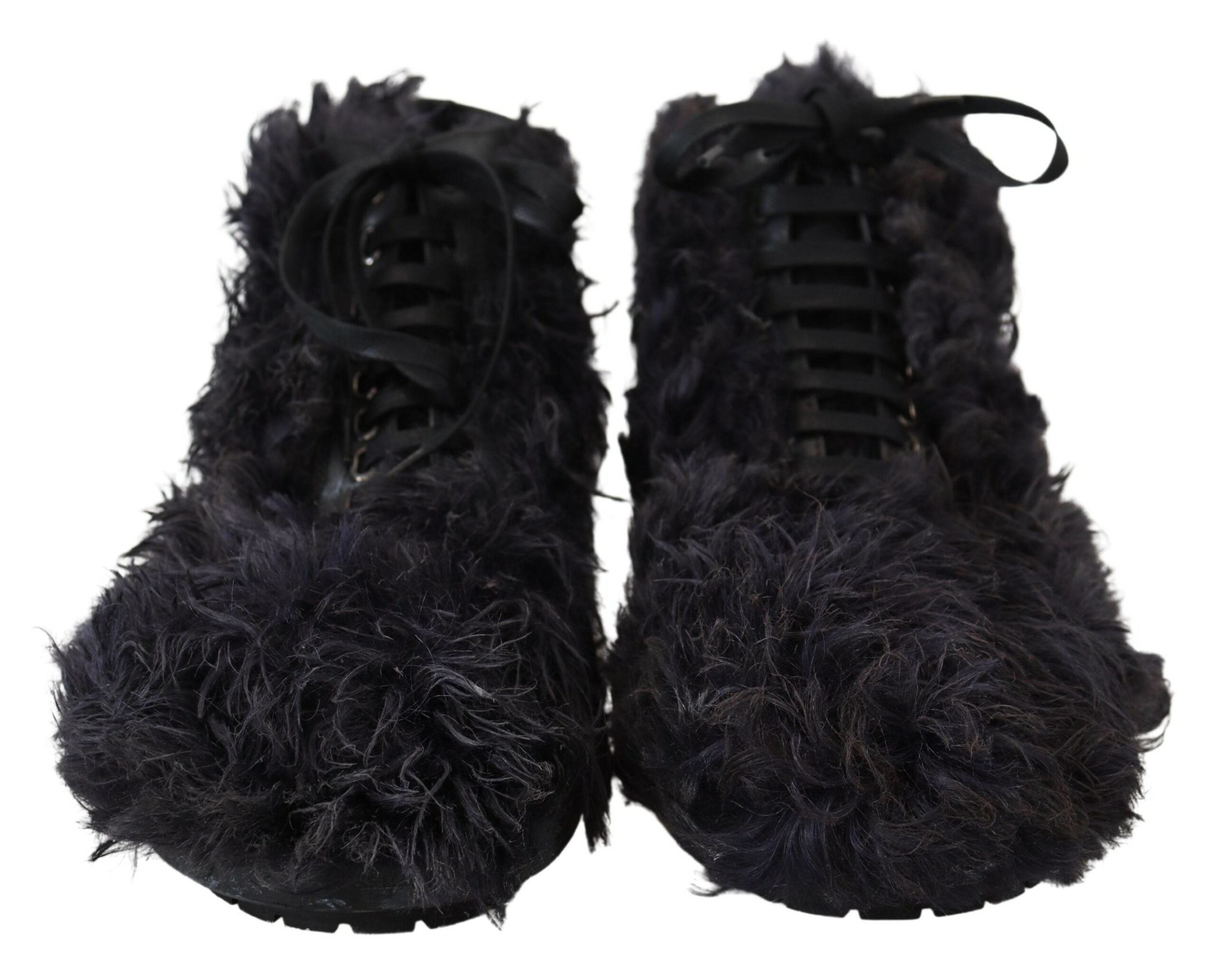 Dolce & Gabbana Black Leather Shearling Ankle Boots LUNESCAPE