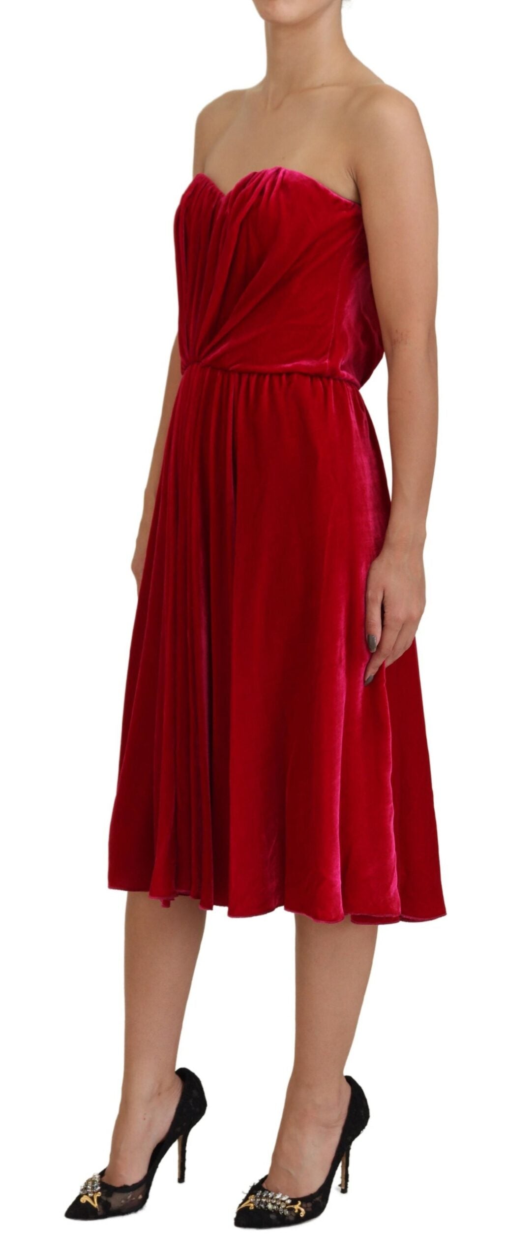 Dolce & Gabbana Enchanting Strapless Midi Dress in Dark Pink LUNESCAPE
