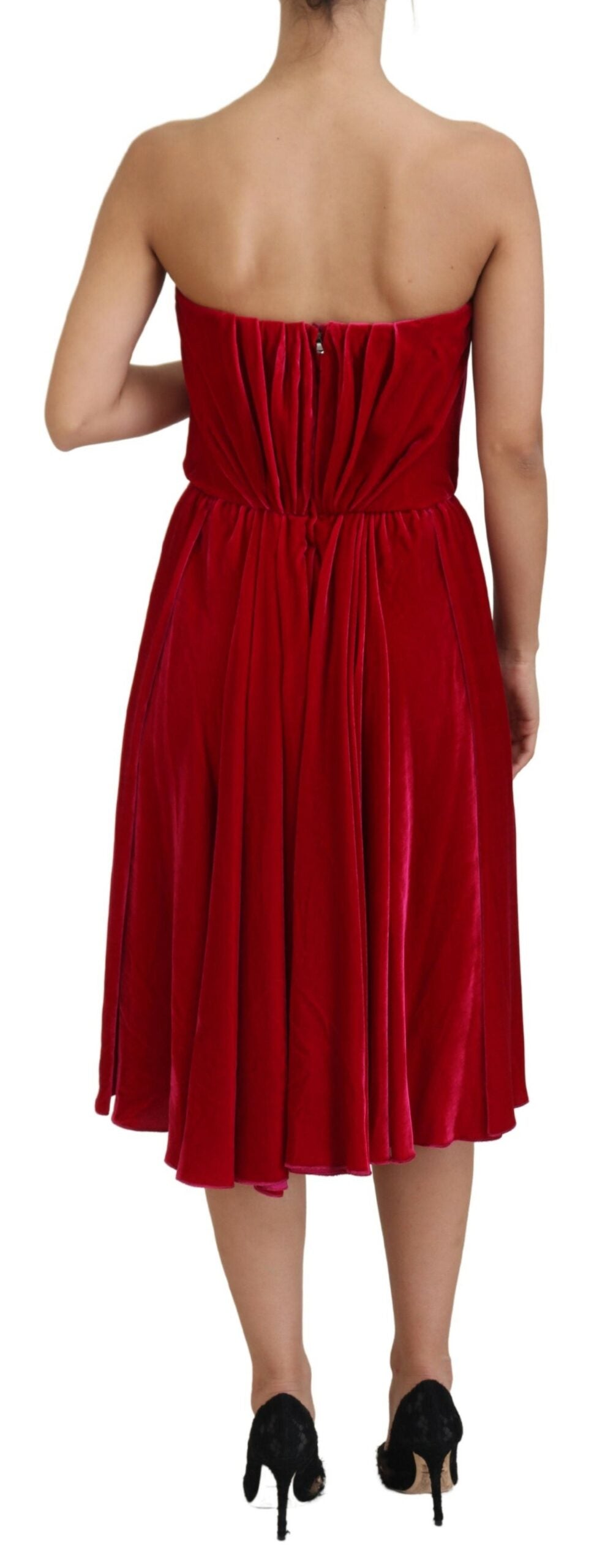 Dolce & Gabbana Enchanting Strapless Midi Dress in Dark Pink LUNESCAPE