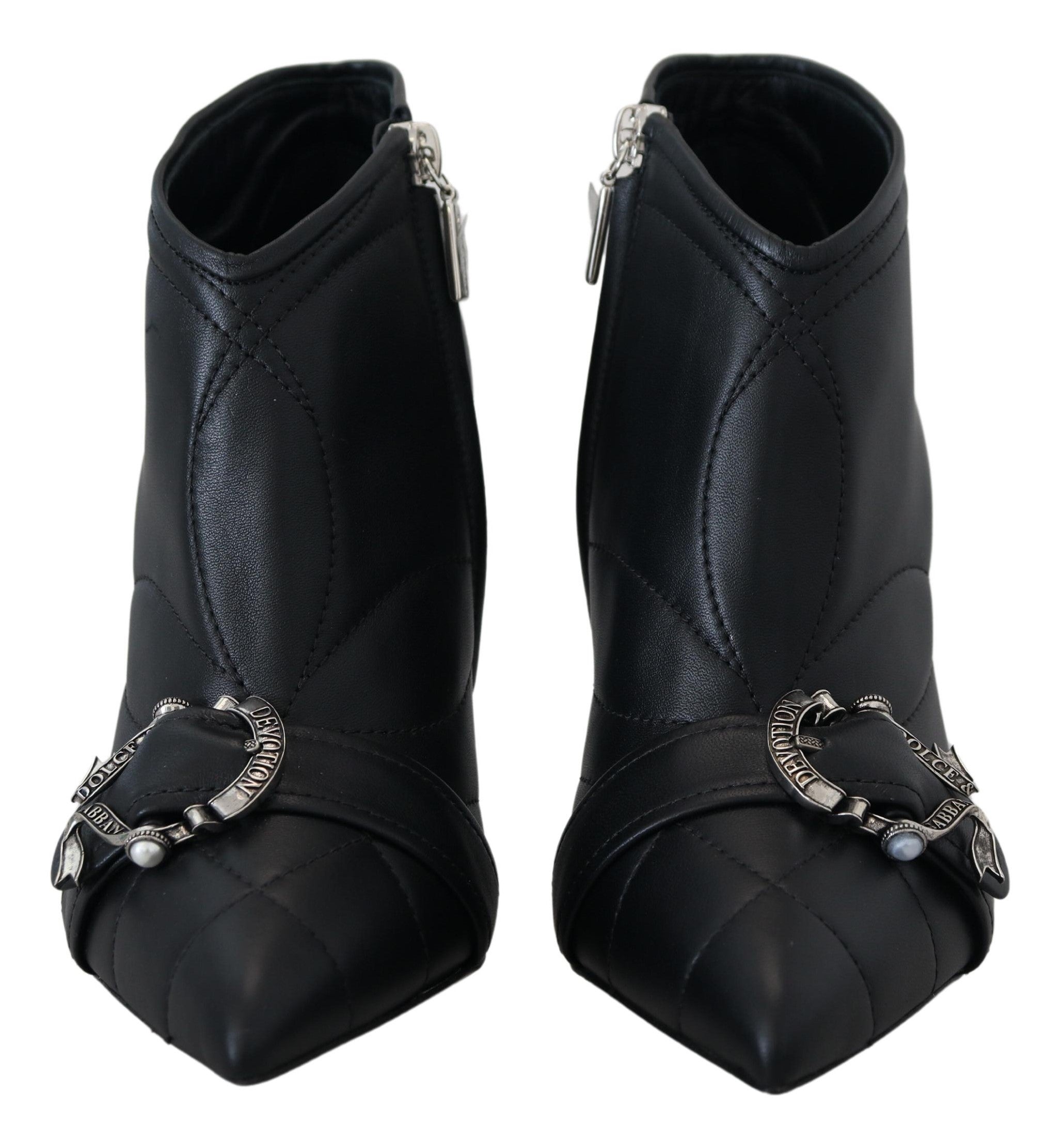 Dolce & Gabbana Elegant Black Quilted Leather Booties LUNESCAPE