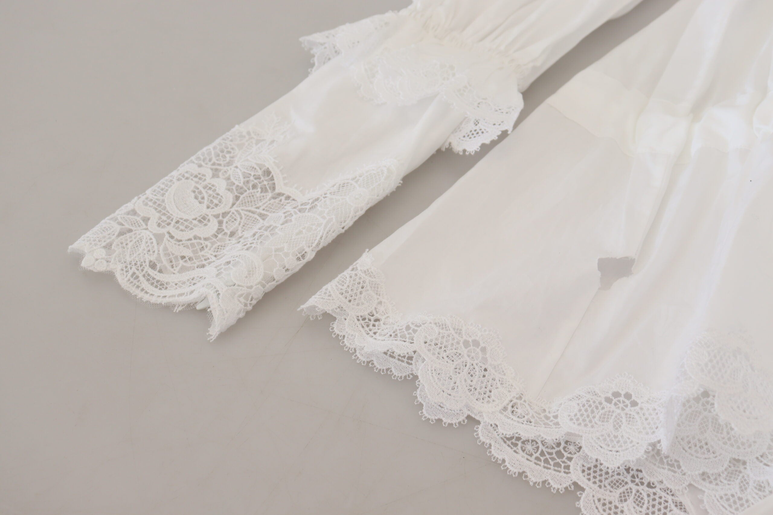 Dolce & Gabbana White Cotton Lace Trim Turtle Neck Blouse Top LUNESCAPE