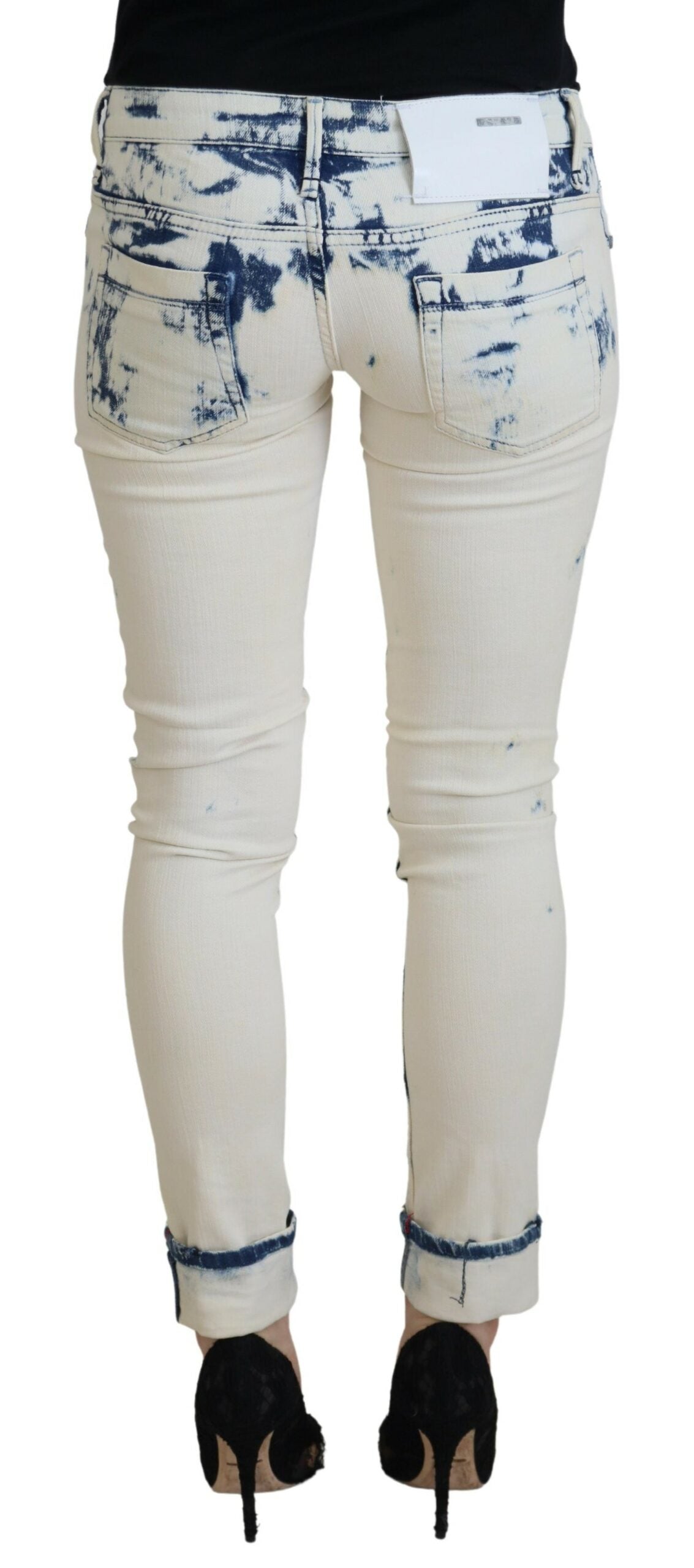 Acht White Blue Cotton Skinny Women Tattered Denim Jeans LUNESCAPE