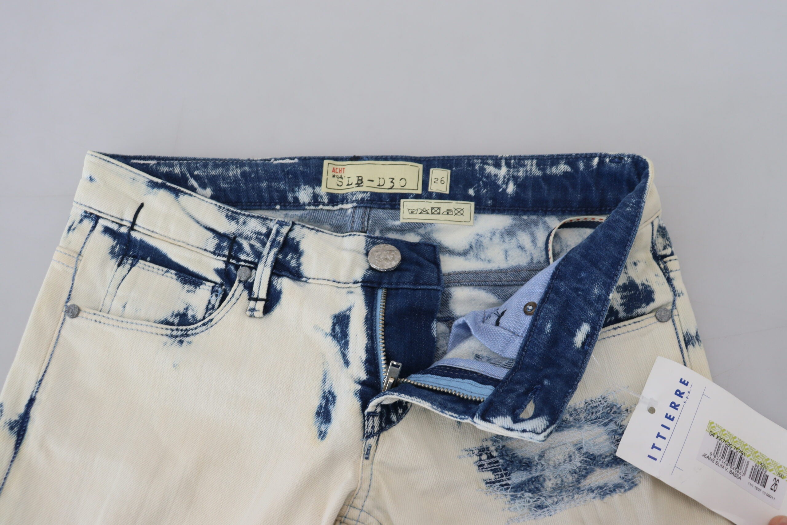 Acht White Blue Cotton Skinny Women Tattered Denim Jeans LUNESCAPE