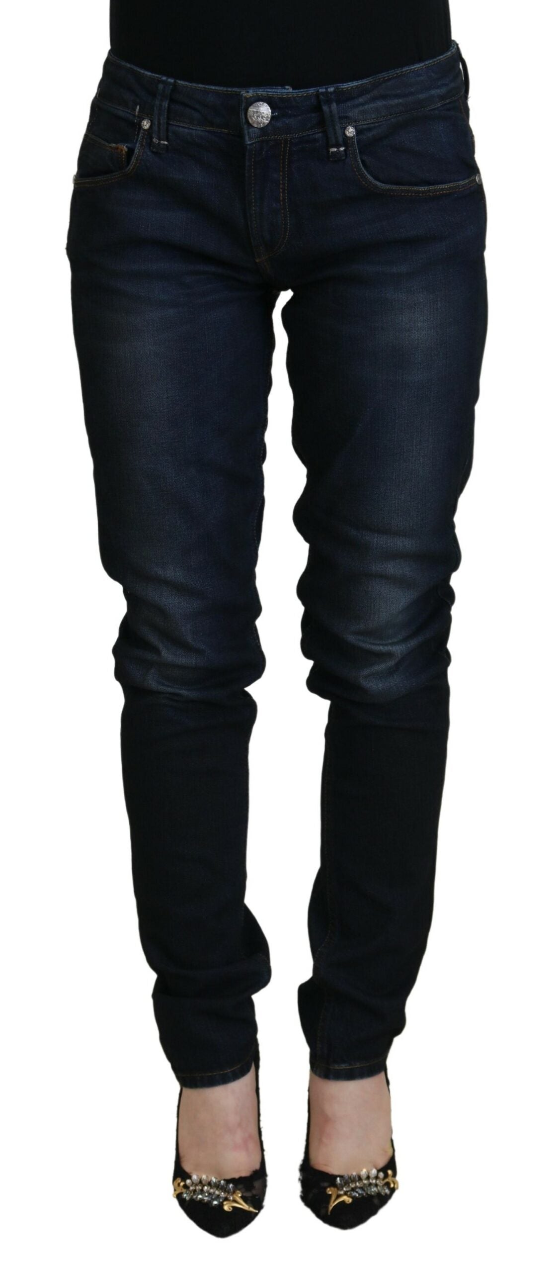 Acht Blue Cotton Skinny Low Waist Women Casual Denim Jeans LUNESCAPE