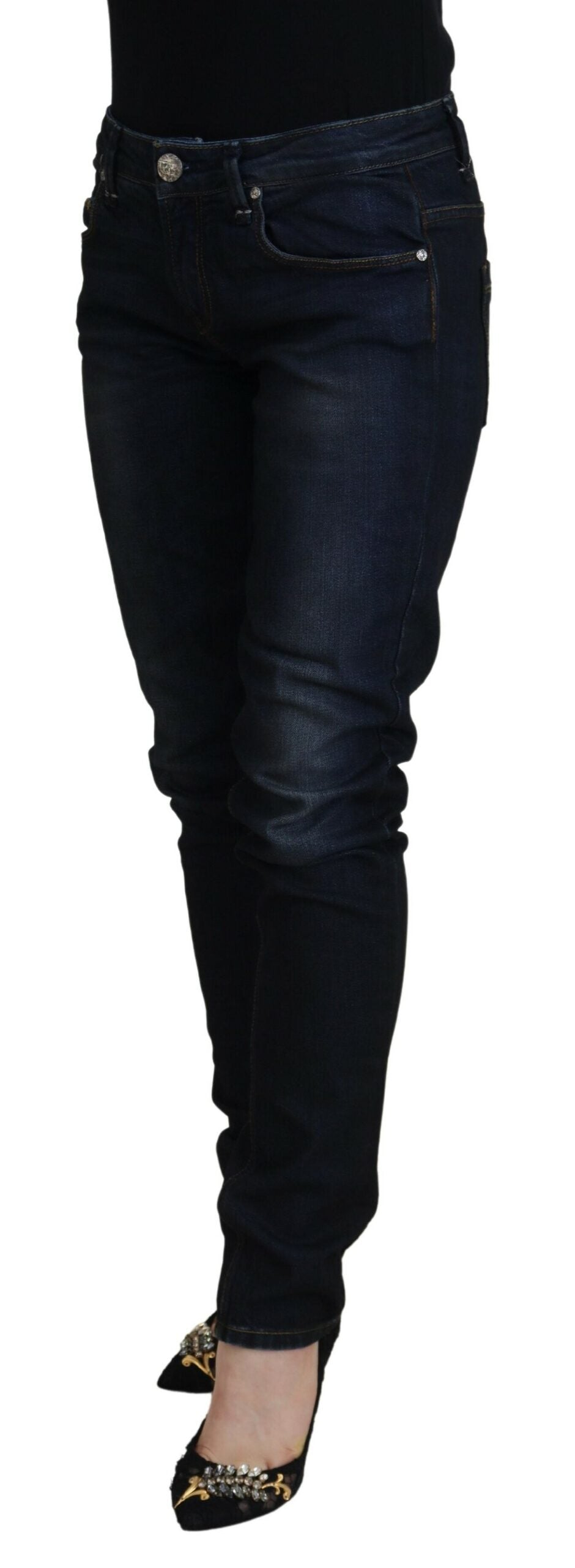 Acht Blue Cotton Skinny Low Waist Women Casual Denim Jeans LUNESCAPE