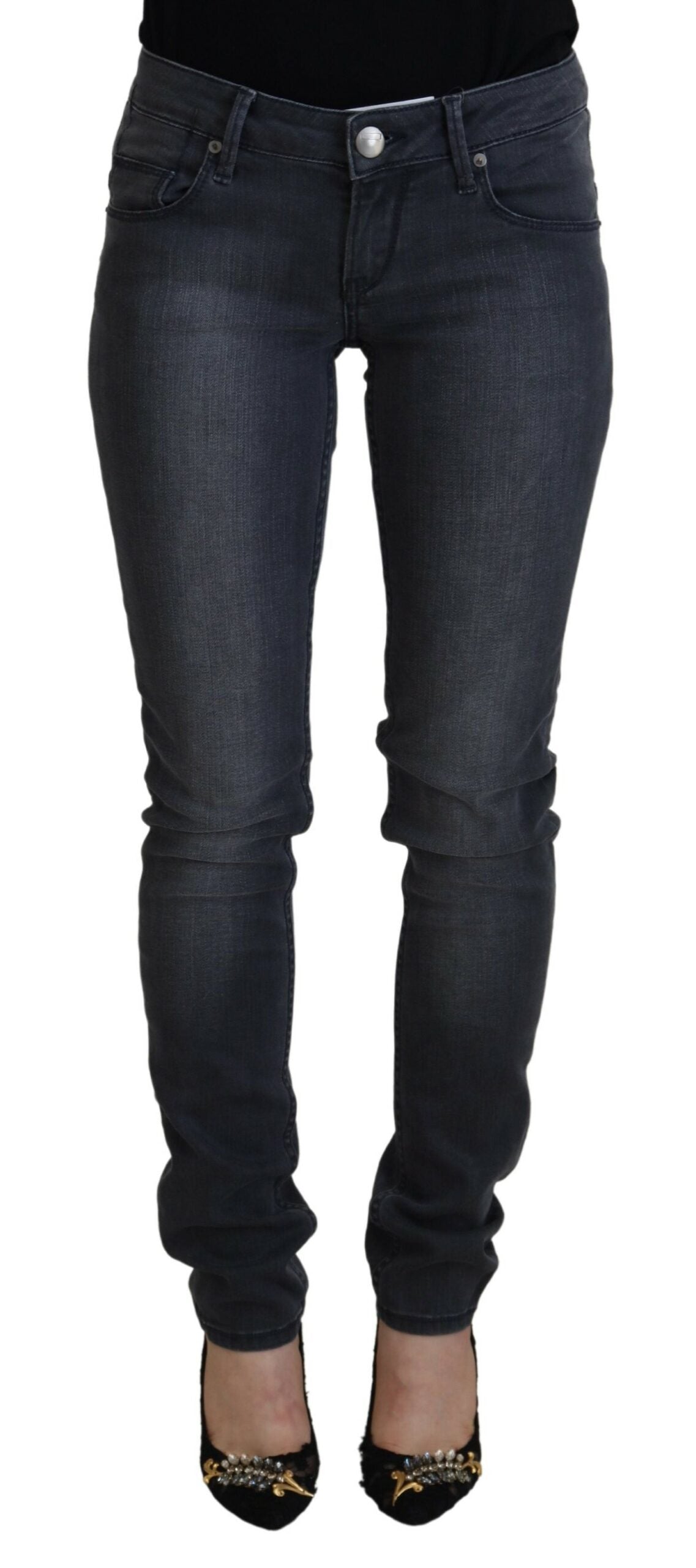 Acht Gray Cotton Skinny Low Waist Women Casual Denim Jeans LUNESCAPE