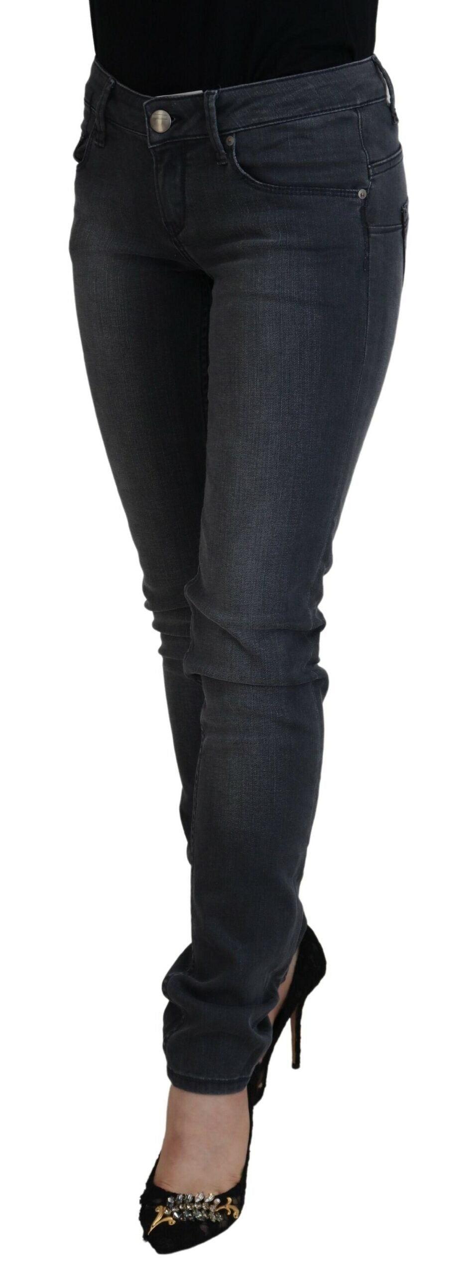 Acht Gray Cotton Skinny Low Waist Women Casual Denim Jeans LUNESCAPE