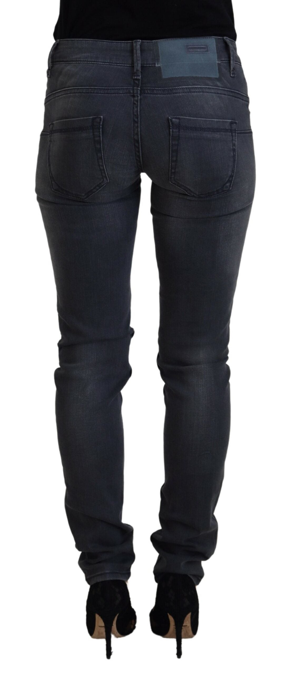 Acht Gray Cotton Skinny Low Waist Women Casual Denim Jeans LUNESCAPE
