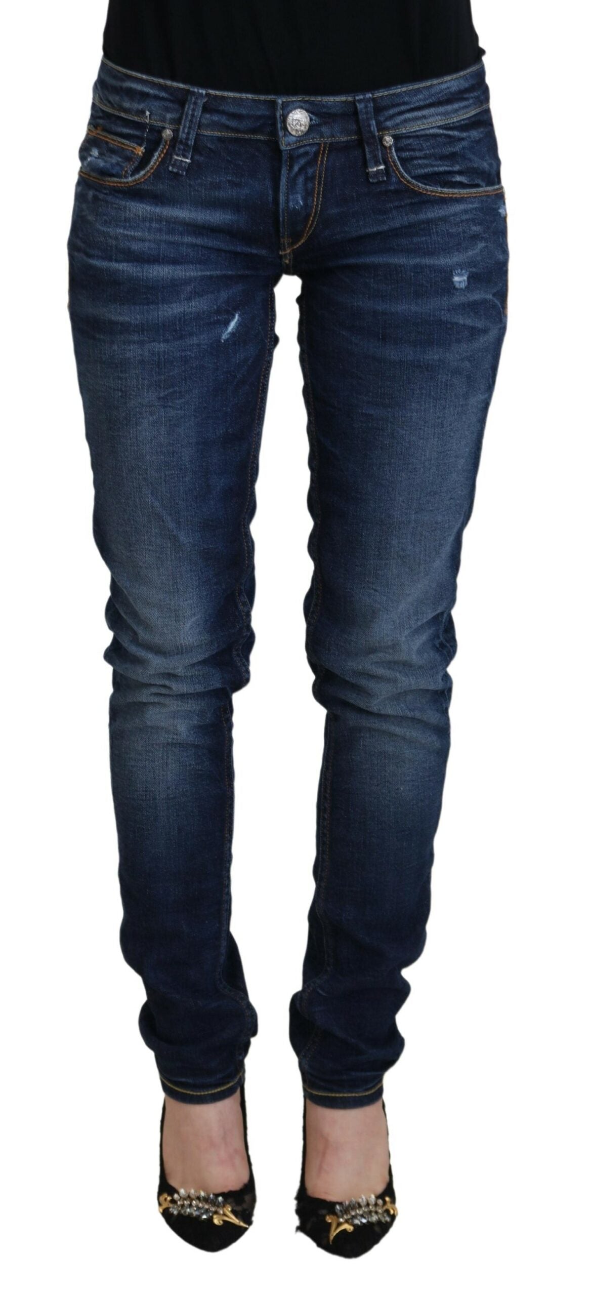 Acht Blue Washed Cotton Low Waist Women Casual Jeans LUNESCAPE
