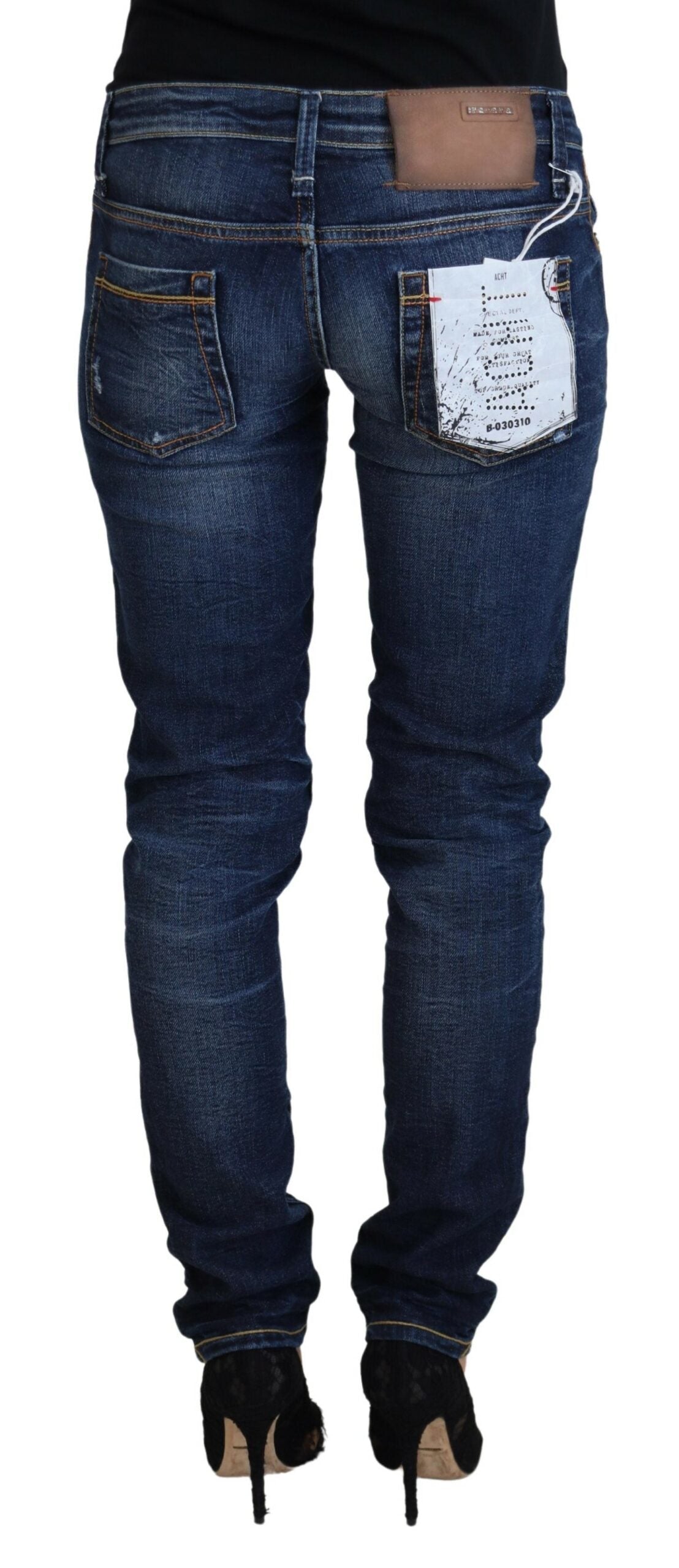 Acht Blue Washed Cotton Low Waist Women Casual Jeans LUNESCAPE