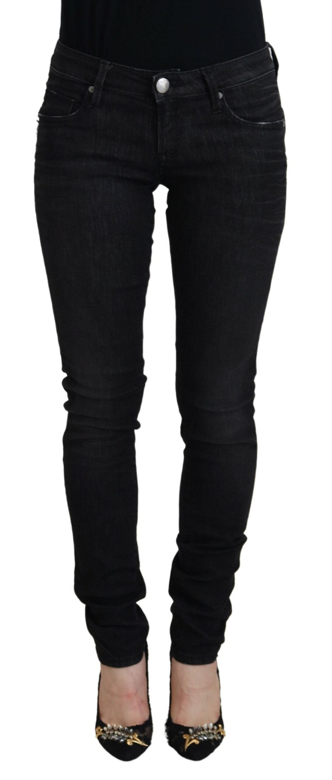 Acht Black Cotton Slim Fit Women Casual Denim Jeans LUNESCAPE