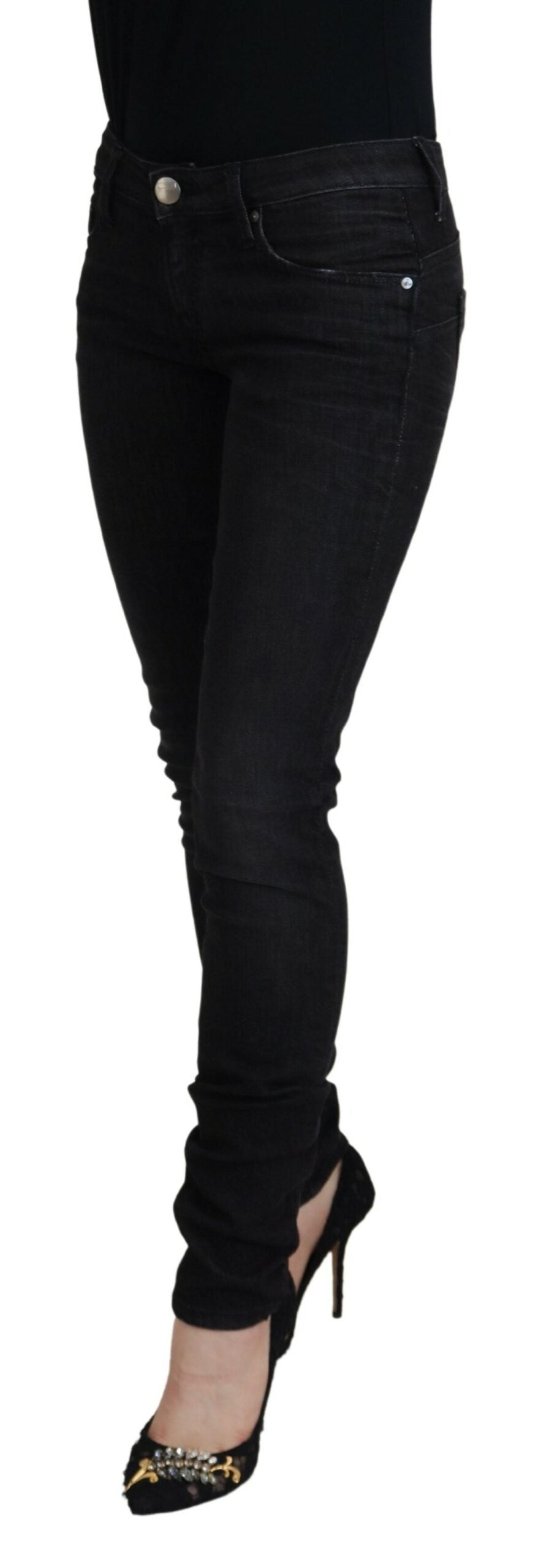 Acht Black Cotton Slim Fit Women Casual Denim Jeans LUNESCAPE