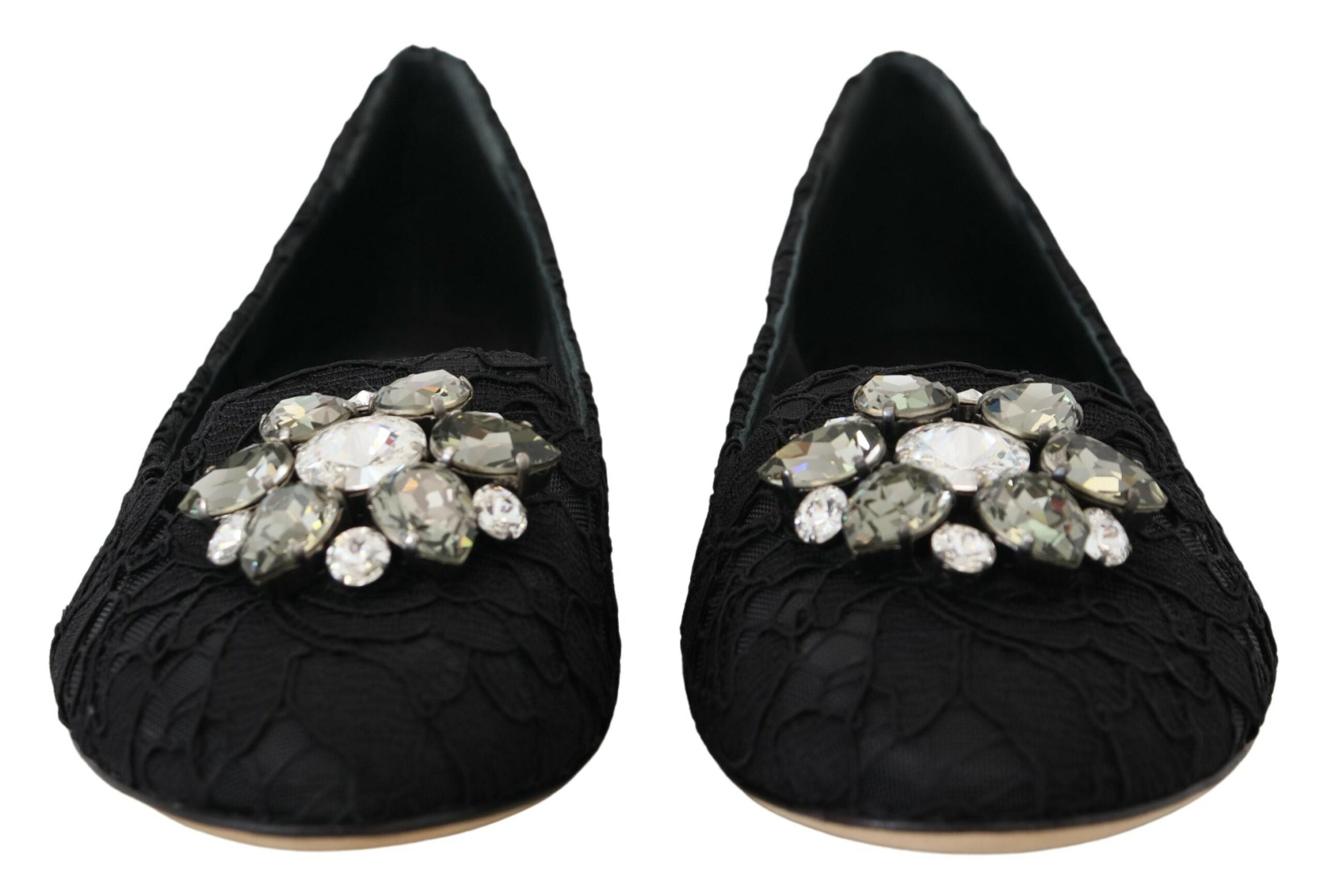 Dolce & Gabbana Black Taormina Lace Crystals Flats Shoes LUNESCAPE