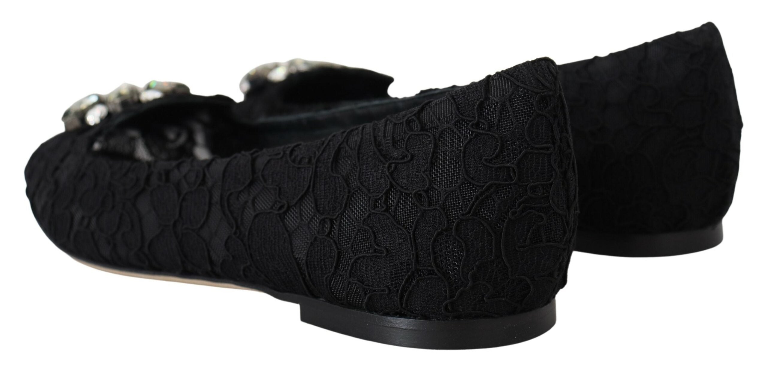Dolce & Gabbana Black Taormina Lace Crystals Flats Shoes LUNESCAPE