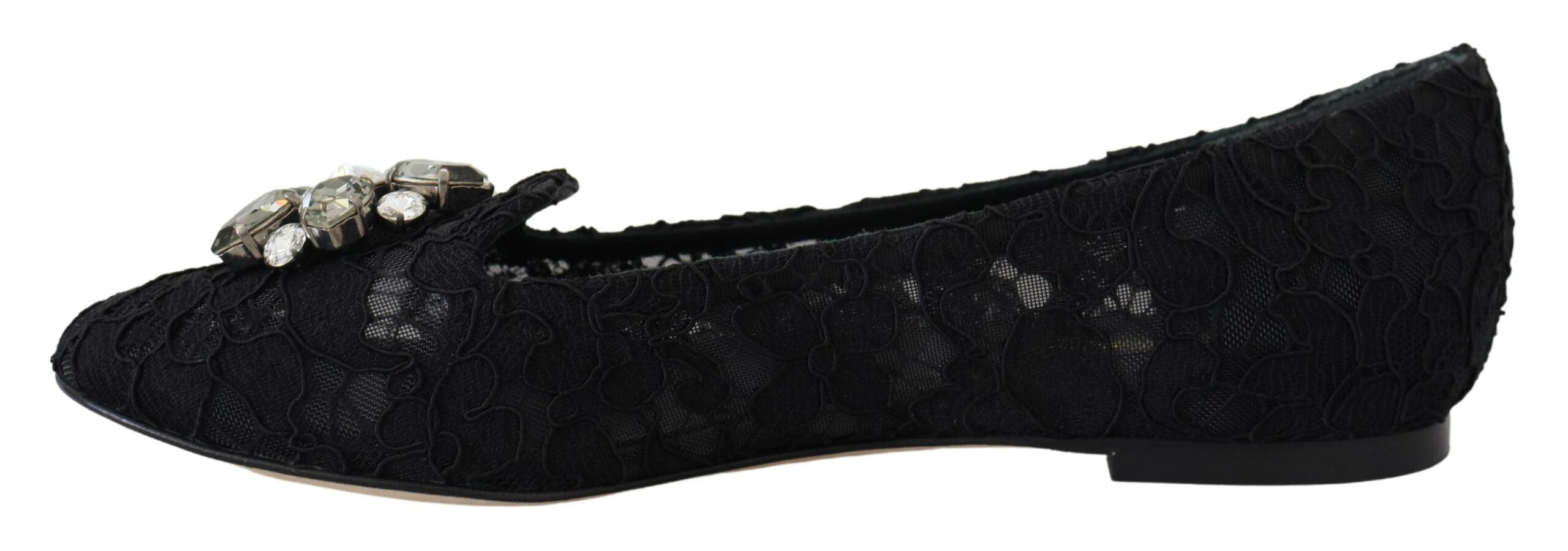 Dolce & Gabbana Black Taormina Lace Crystals Flats Shoes LUNESCAPE