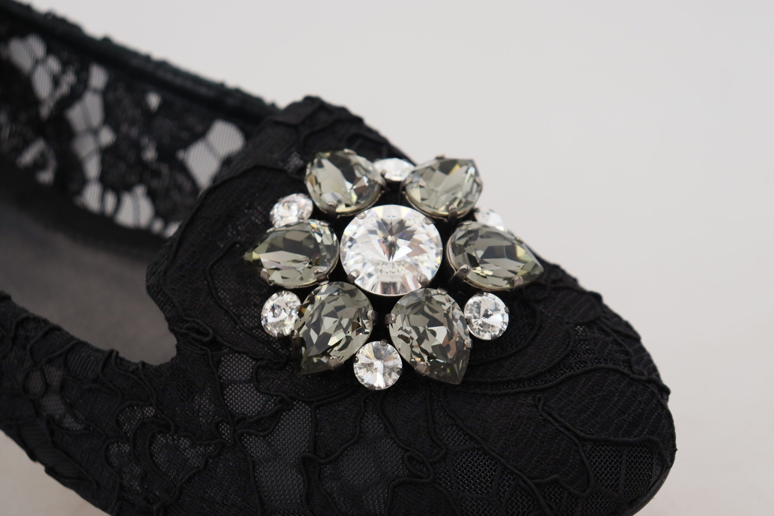 Dolce & Gabbana Black Taormina Lace Crystals Flats Shoes LUNESCAPE