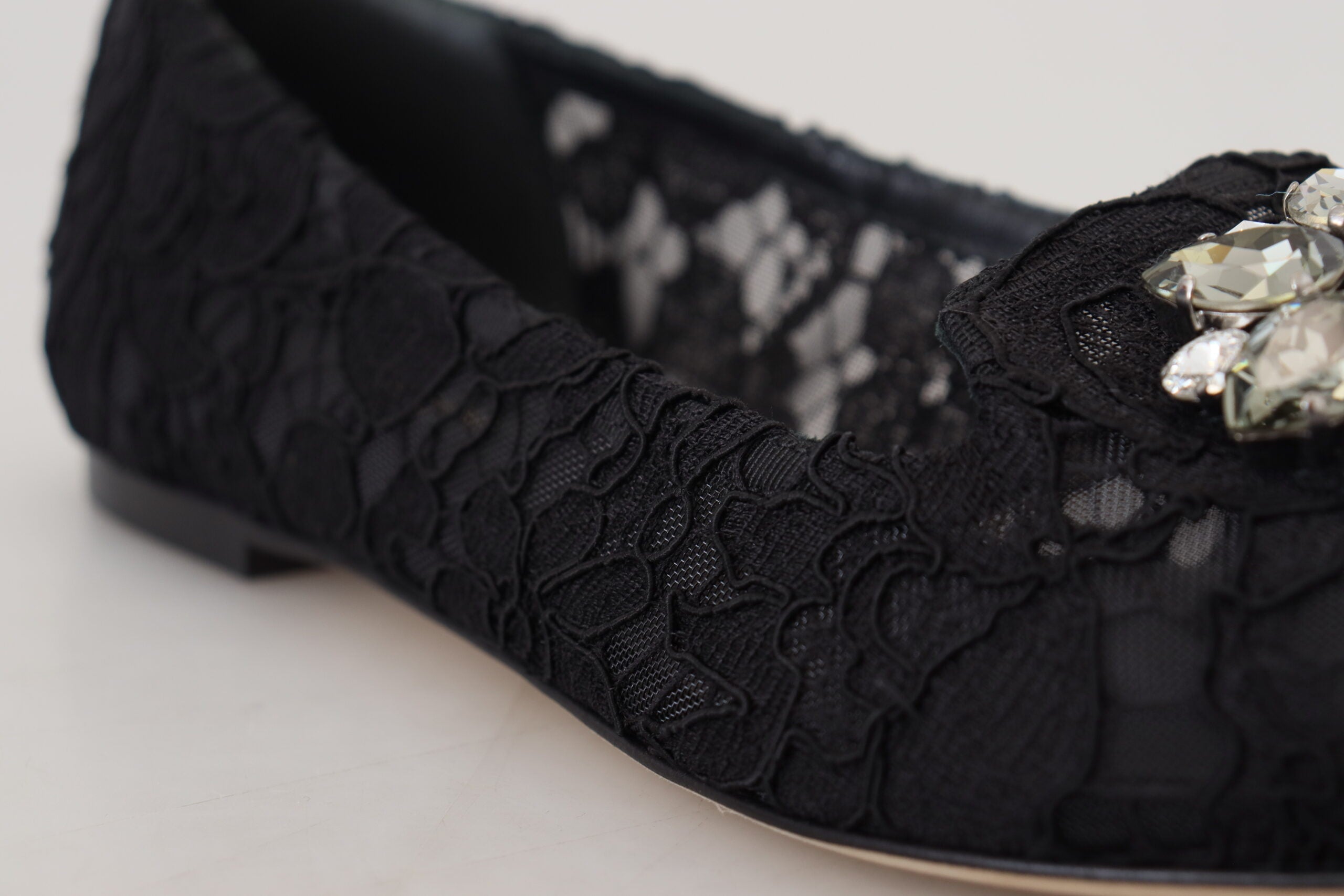 Dolce & Gabbana Black Taormina Lace Crystals Flats Shoes LUNESCAPE