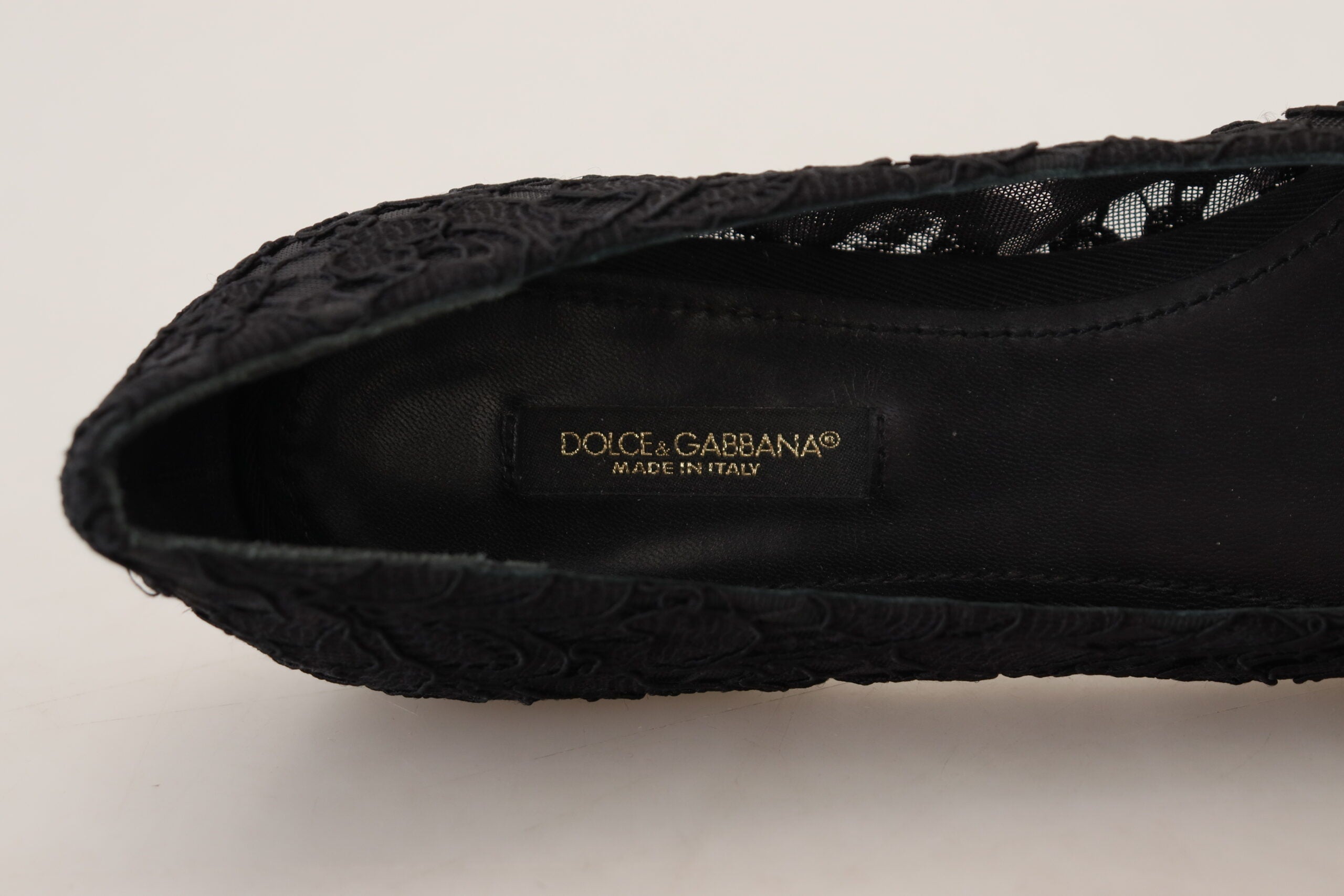 Dolce & Gabbana Black Taormina Lace Crystals Flats Shoes LUNESCAPE