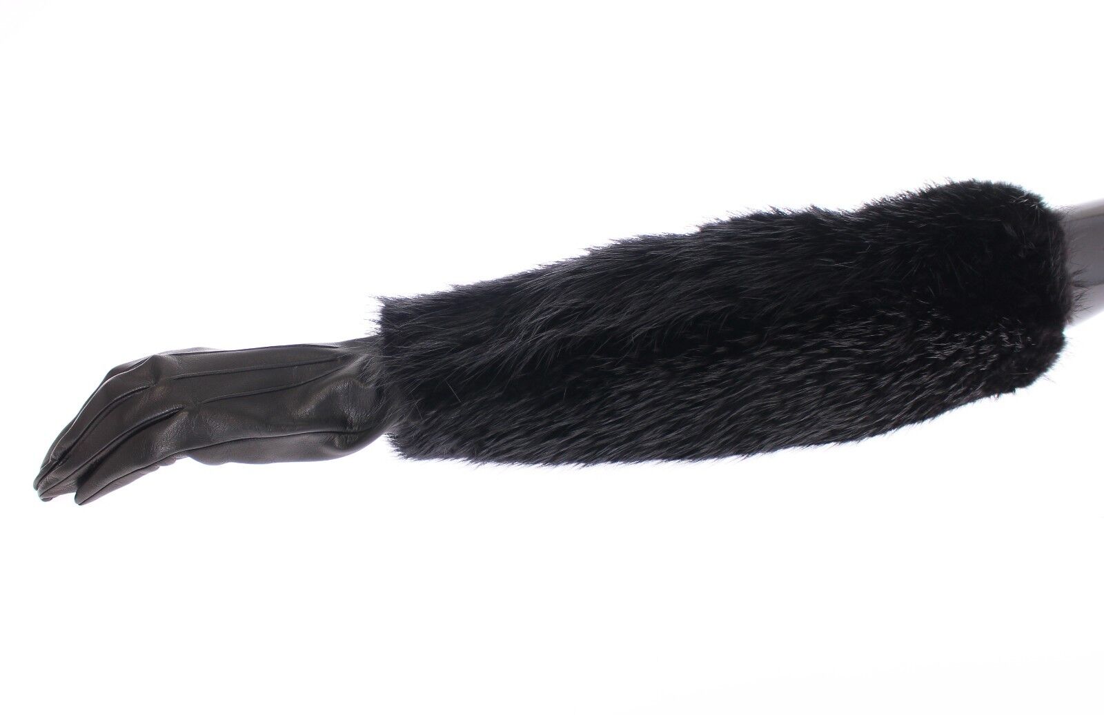 Dolce & Gabbana Black Beaver Fur Lambskin Leather Elbow Gloves LUNESCAPE