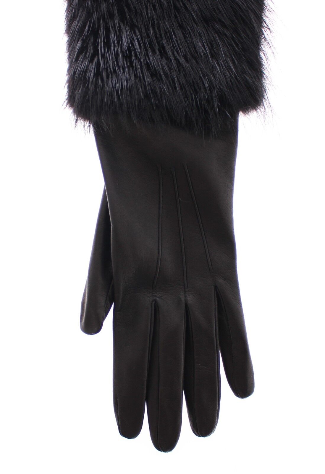 Dolce & Gabbana Black Beaver Fur Lambskin Leather Elbow Gloves LUNESCAPE
