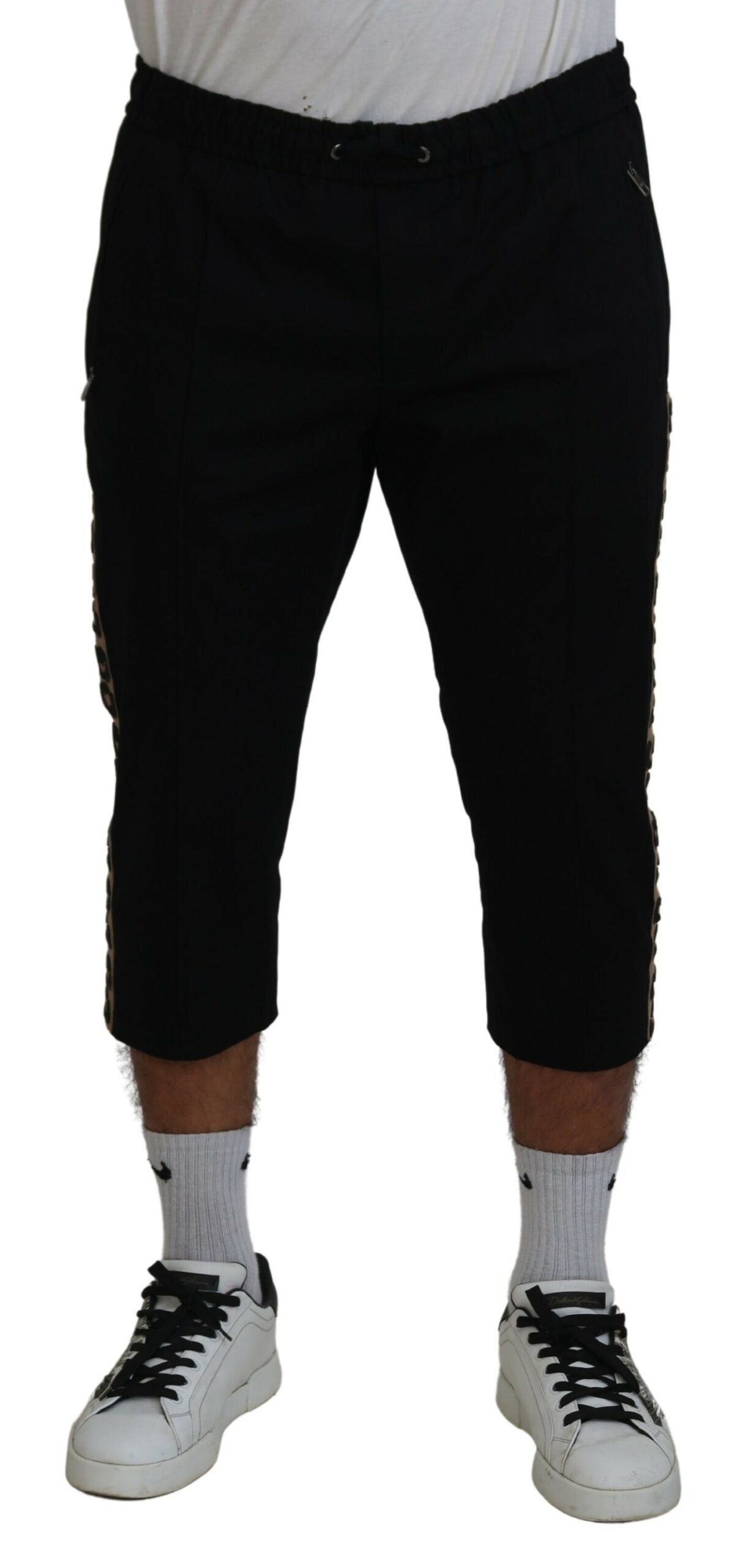 Dolce & Gabbana Black Elastic Waist DG Logo Cropped Pants
