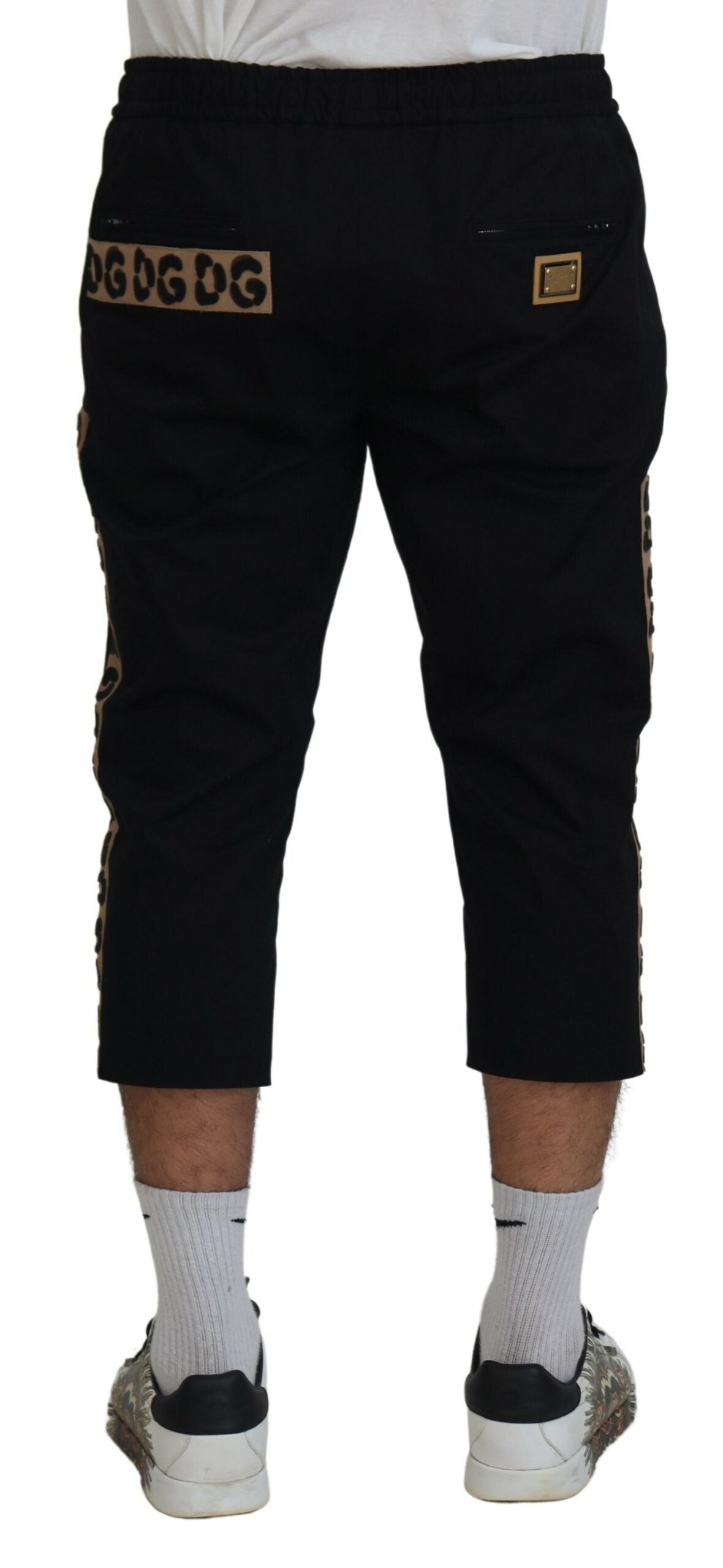 Dolce & Gabbana Black Elastic Waist DG Logo Cropped Pants