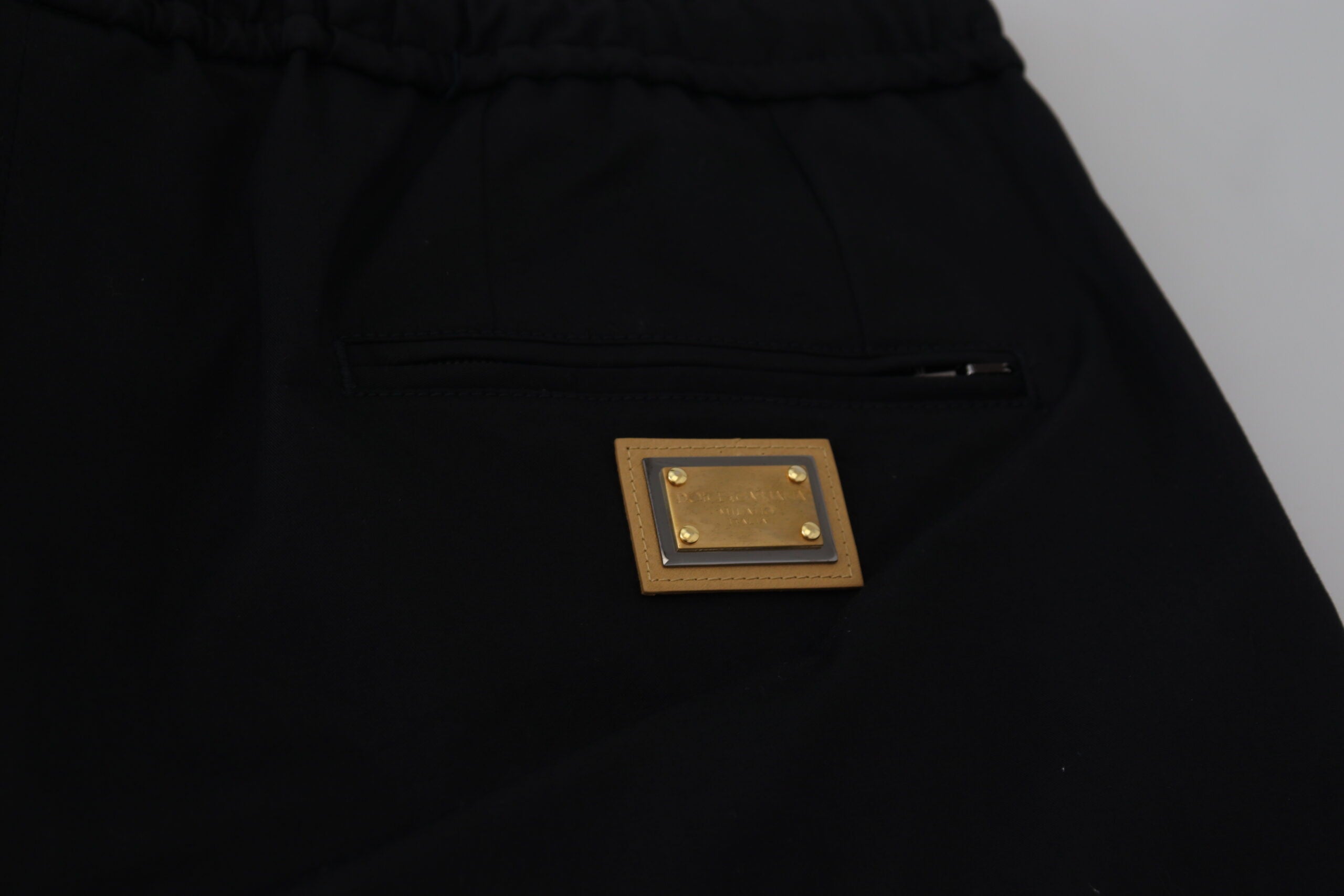 Dolce & Gabbana Black Elastic Waist DG Logo Cropped Pants