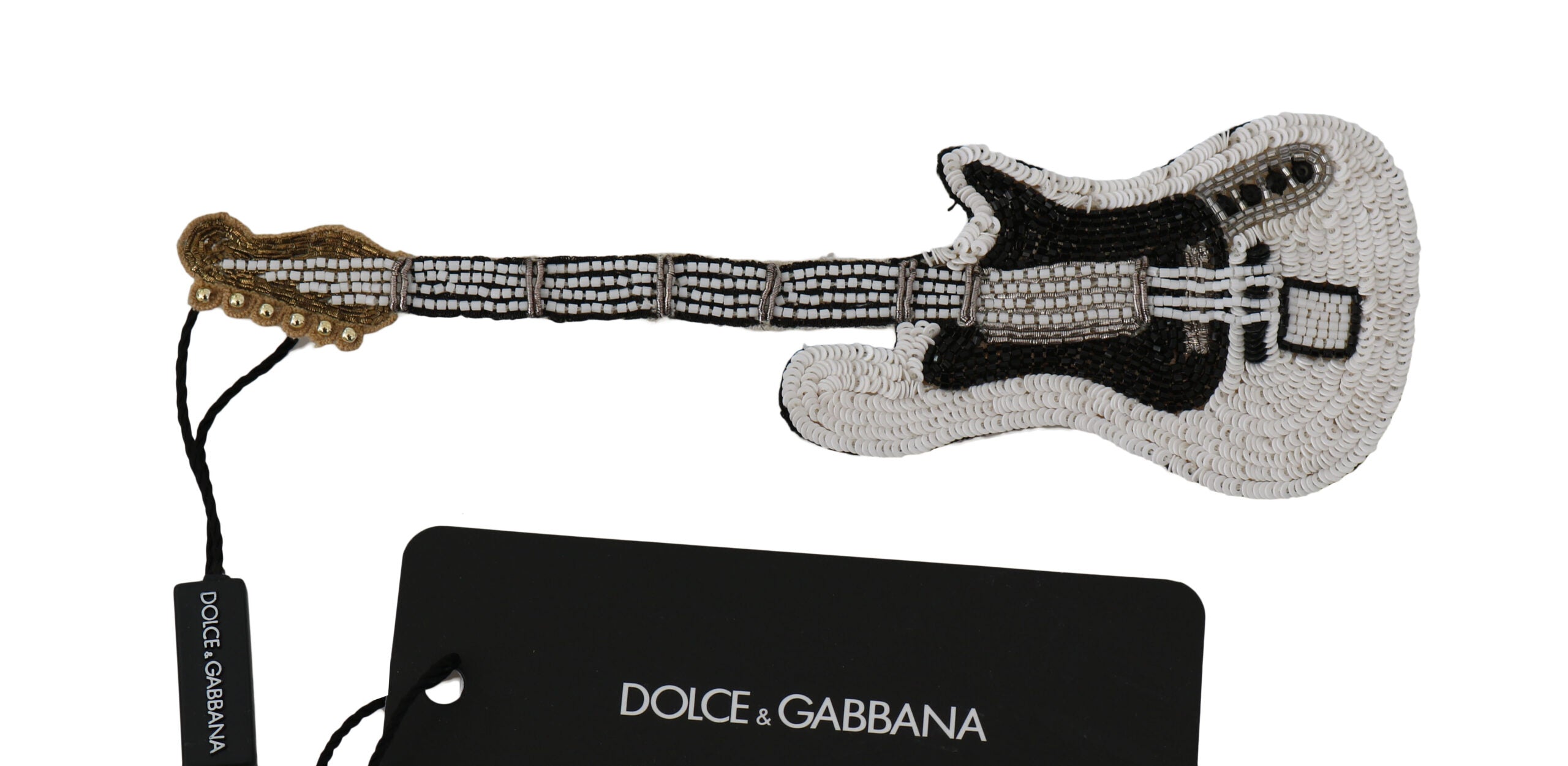 Dolce & Gabbana Gold Brass Beaded Guitar Pin Accessory Brooch LUNESCAPE