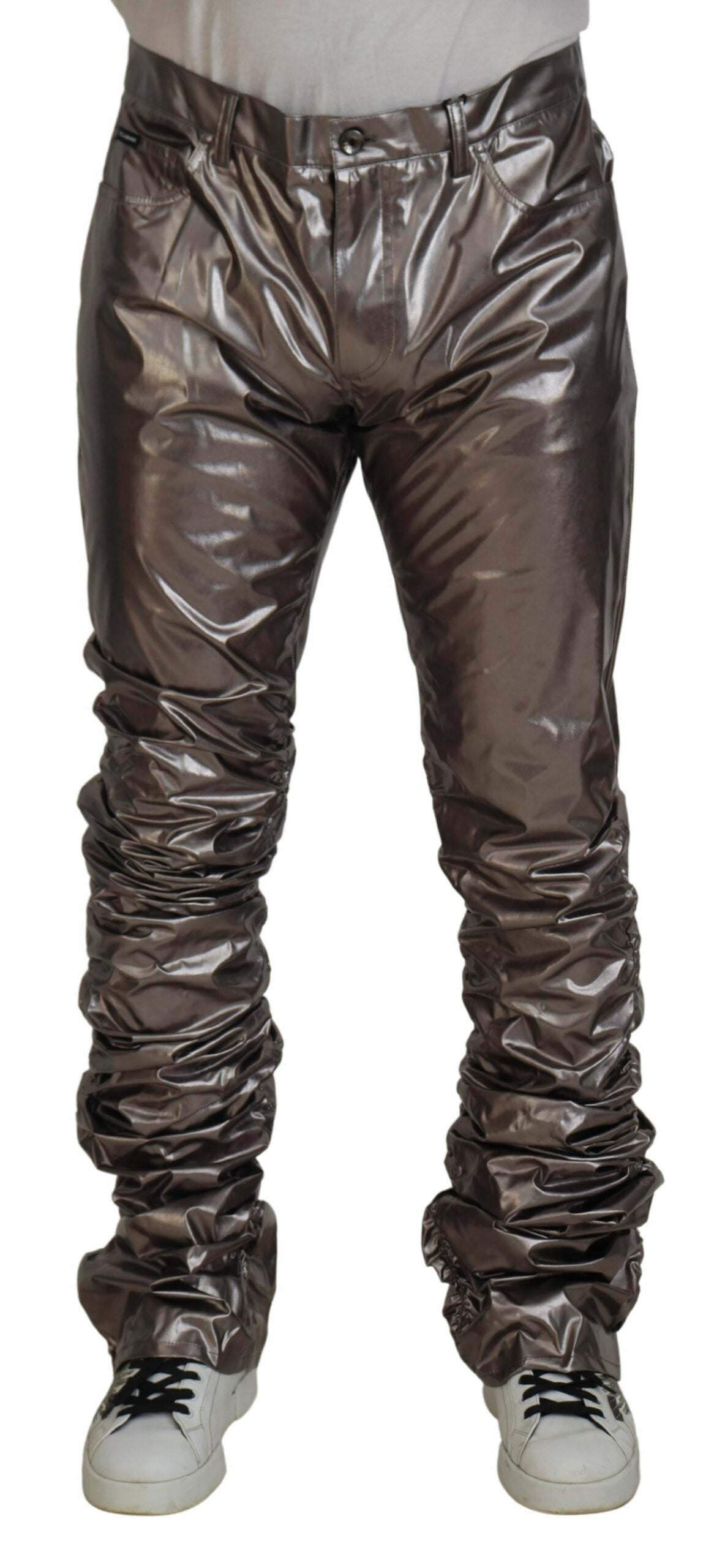 Dolce & Gabbana Silver Metallic Patent Stretch Pants
