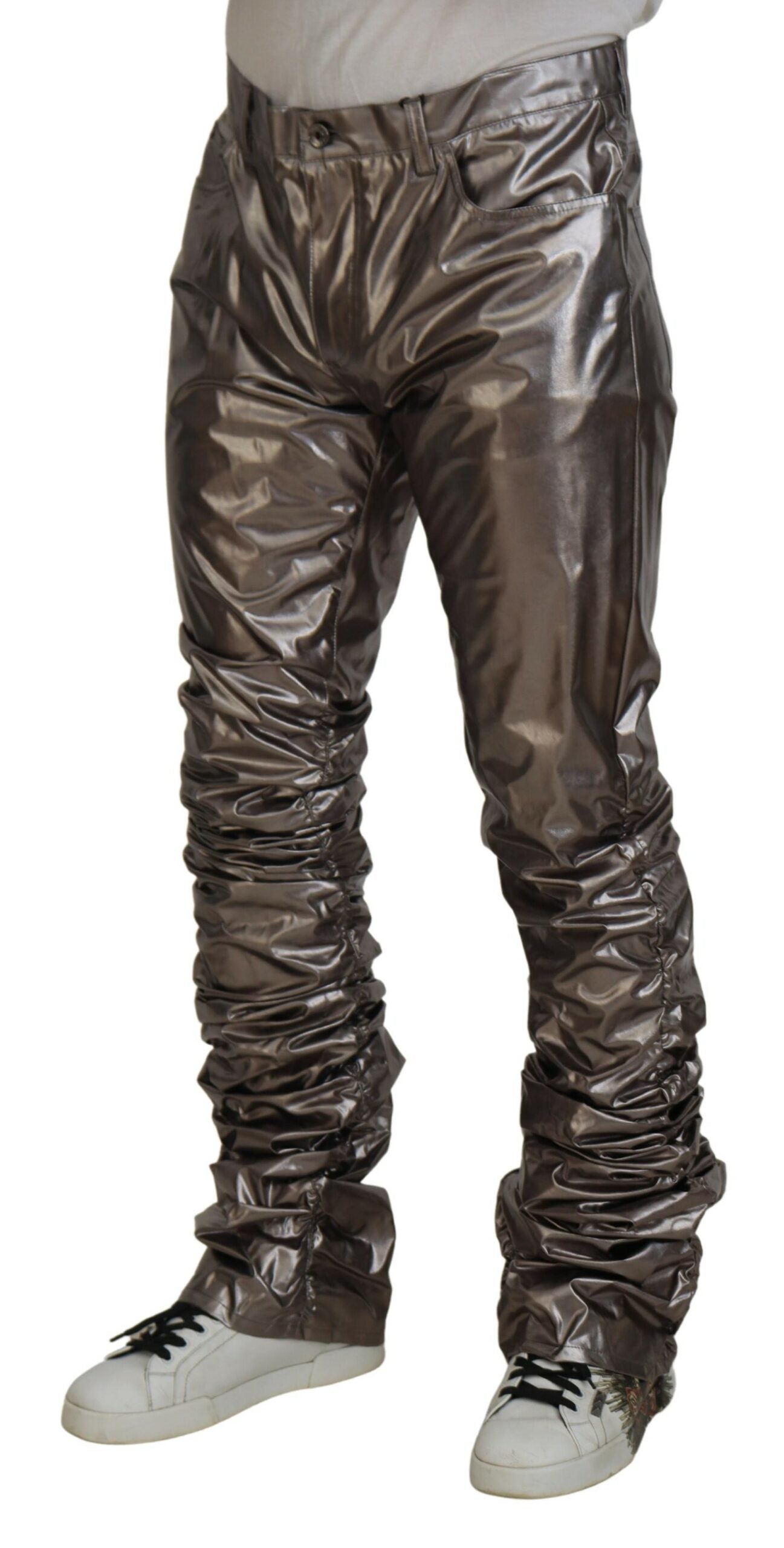 Dolce & Gabbana Silver Metallic Patent Stretch Pants