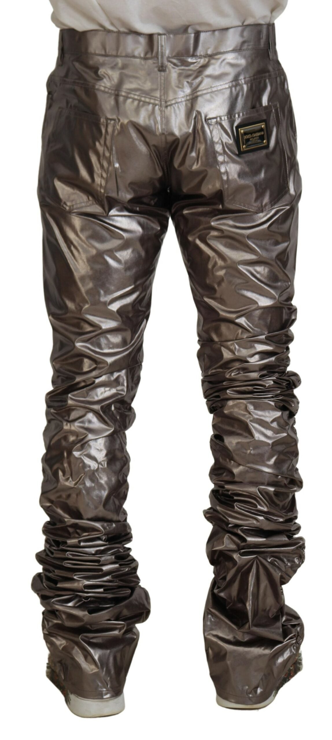 Dolce & Gabbana Silver Metallic Patent Stretch Pants