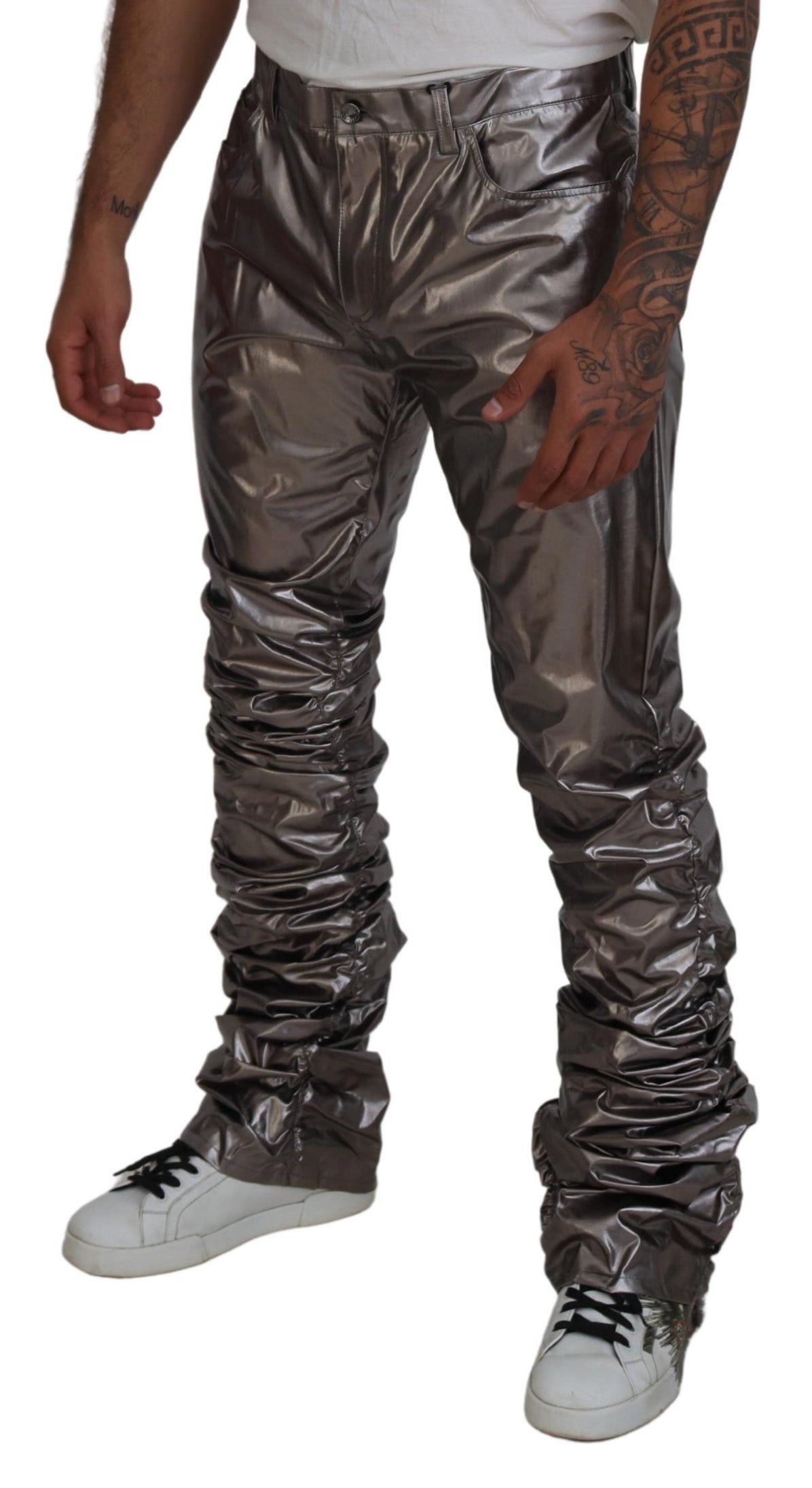 Dolce & Gabbana Silver Metallic Patent Stretch Pants