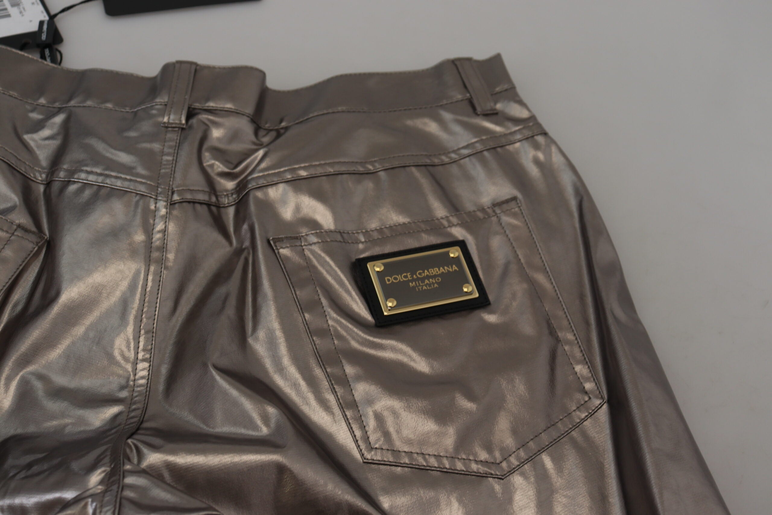 Dolce & Gabbana Silver Metallic Patent Stretch Pants