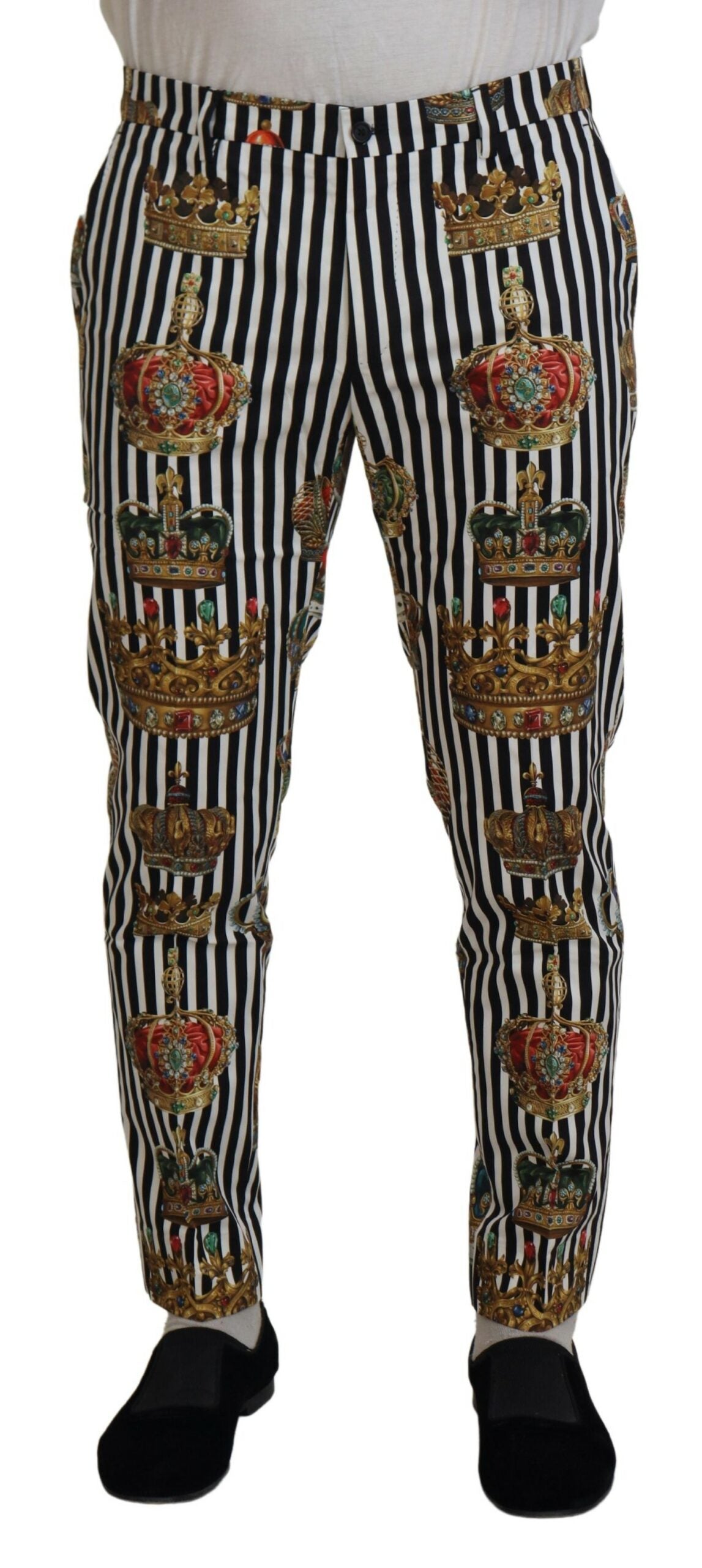 Dolce & Gabbana Black & White Slim Fit Striped Crown Pant