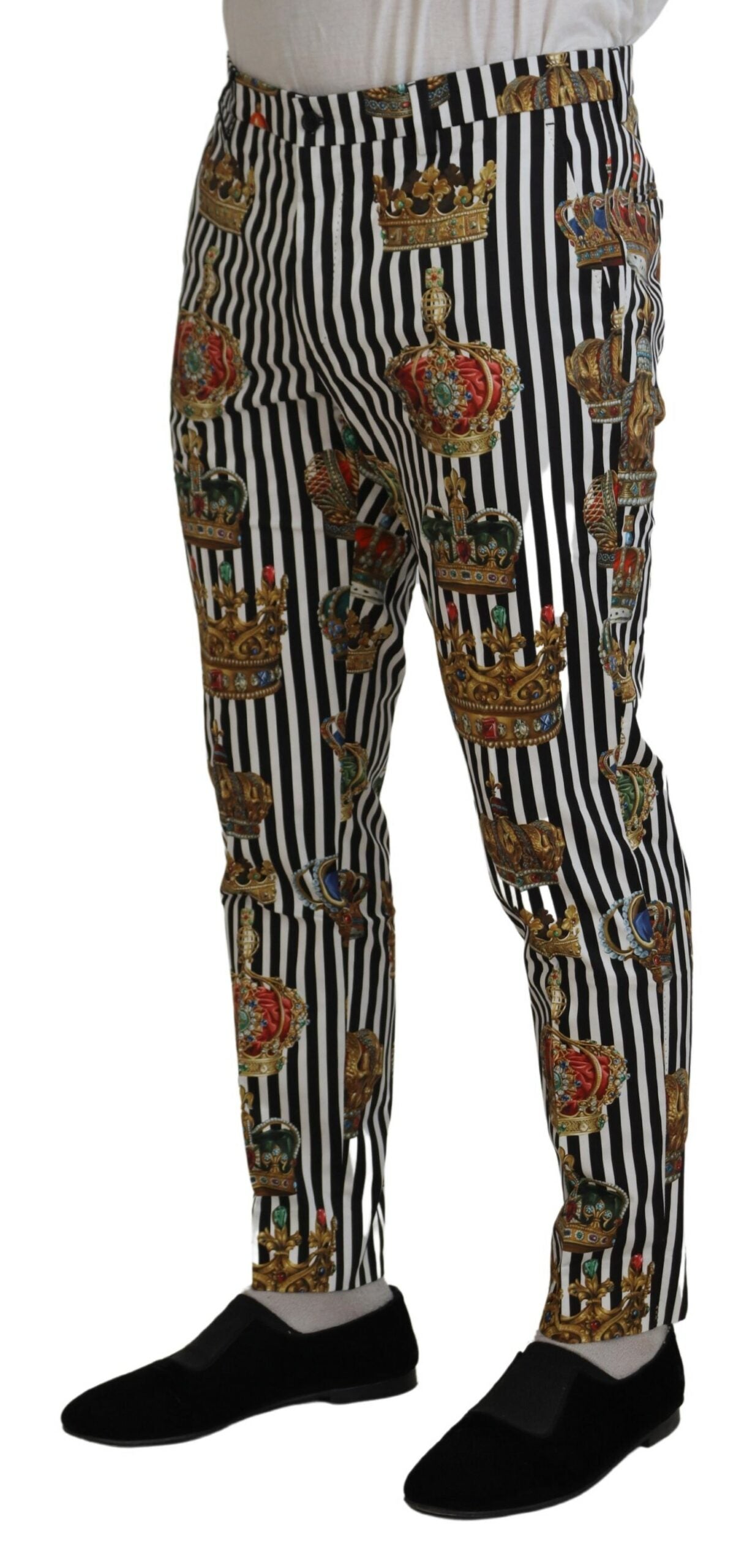 Dolce & Gabbana Black & White Slim Fit Striped Crown Pant