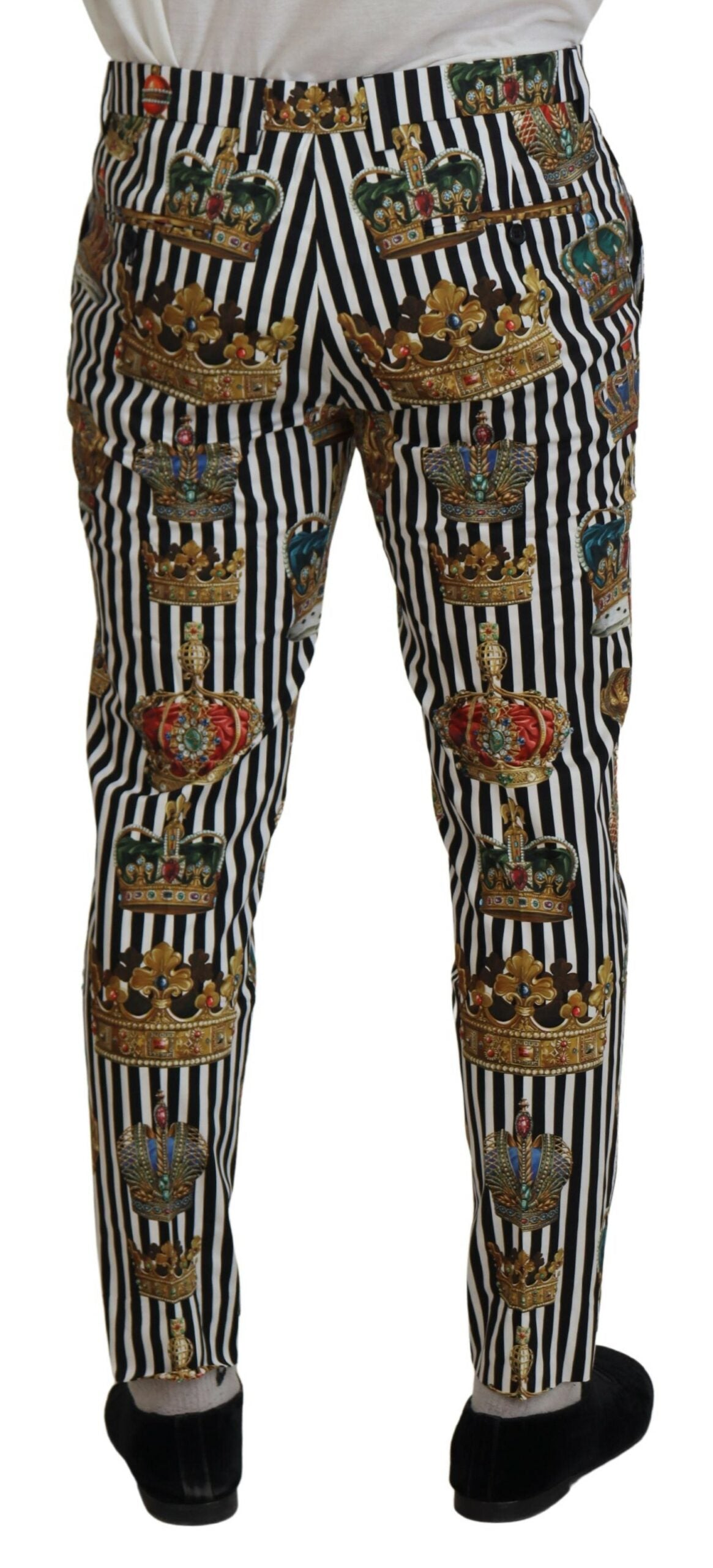 Dolce & Gabbana Black & White Slim Fit Striped Crown Pant