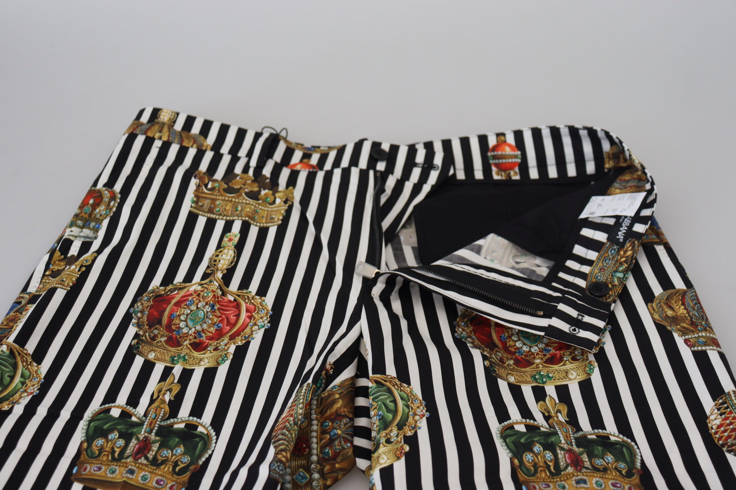 Dolce & Gabbana Black & White Slim Fit Striped Crown Pant