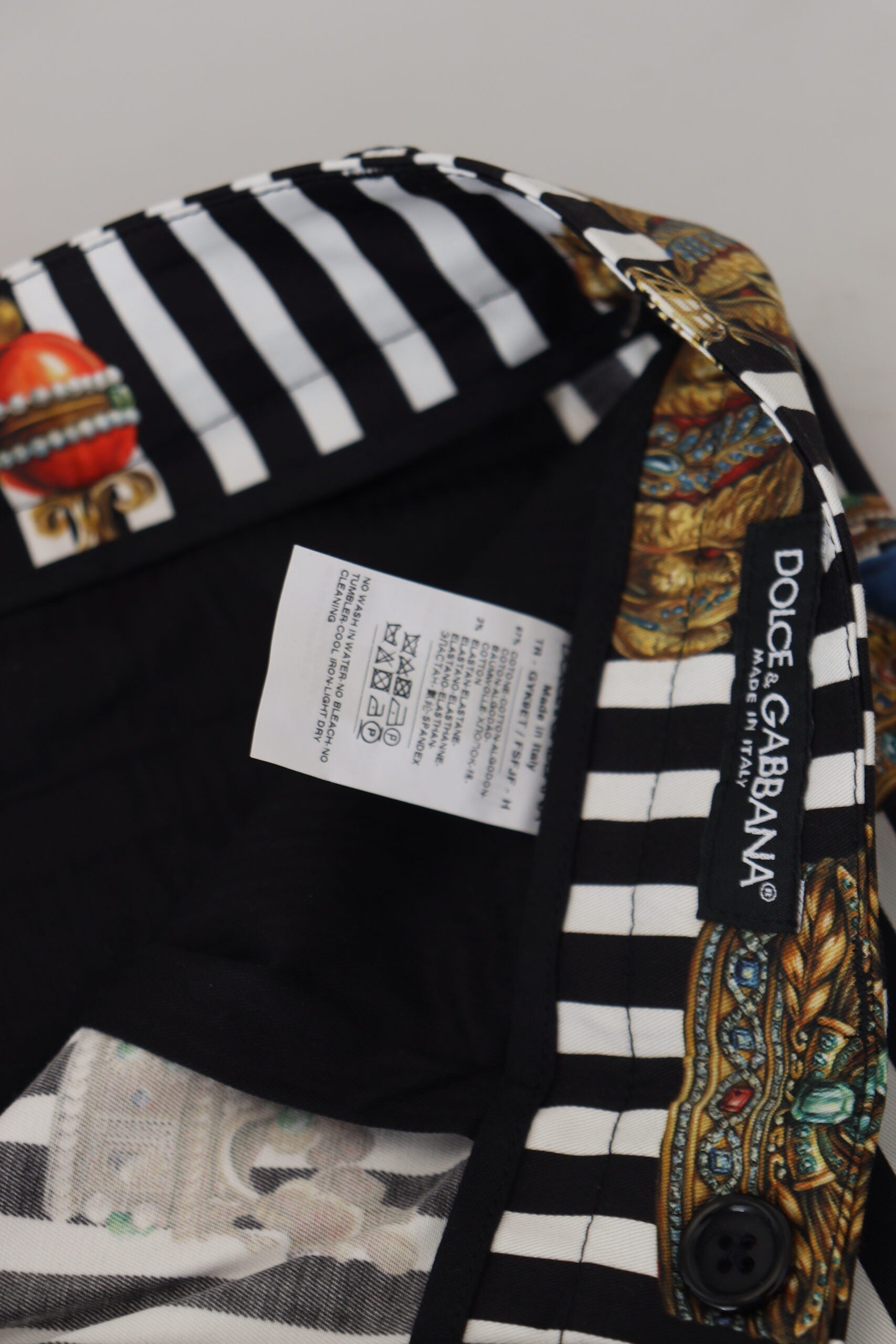 Dolce & Gabbana Black & White Slim Fit Striped Crown Pant